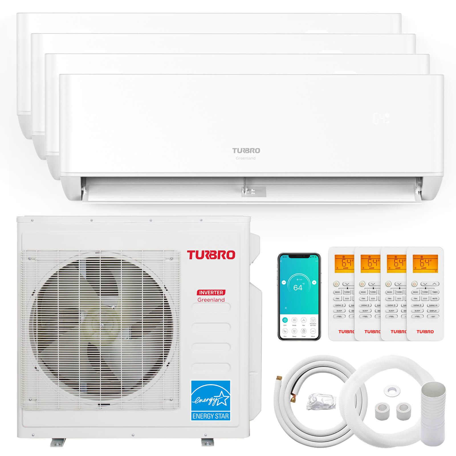 TURBRO Greenland 36,000 BTU 4 Zone Mini Split AC with Heat Pump - R-454B
