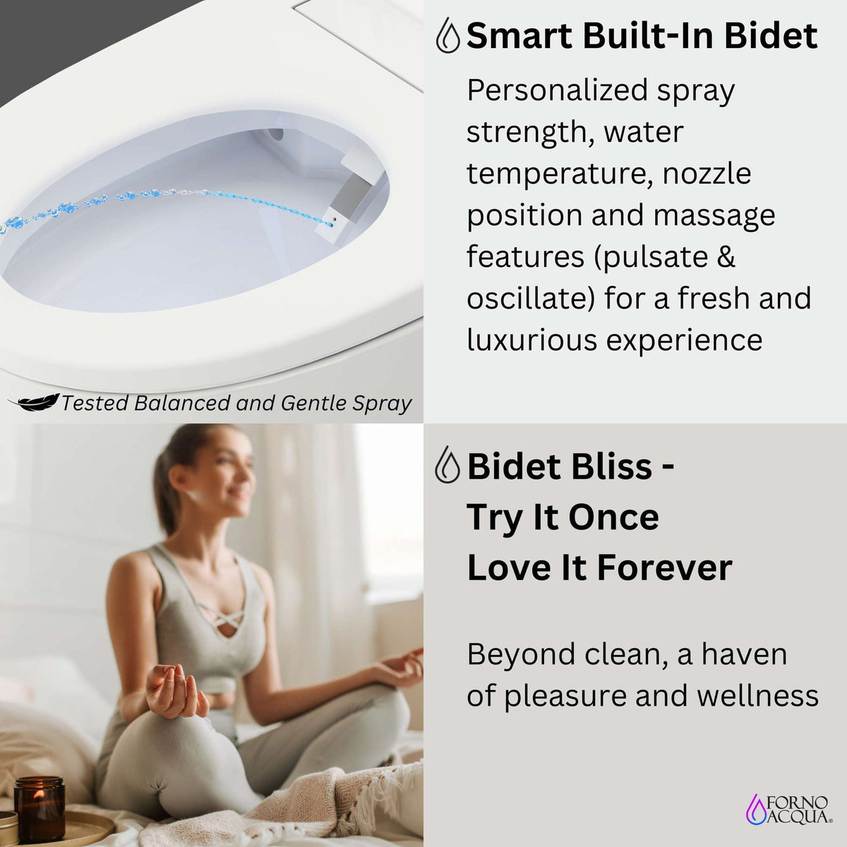 Forno Acqua Luxurious Super Smart Toilet. Includes Bidet, Heated Seat, Auto Flush, Auto Lid, Powerful Flush, Ideal for master bathrooms - CSTE01