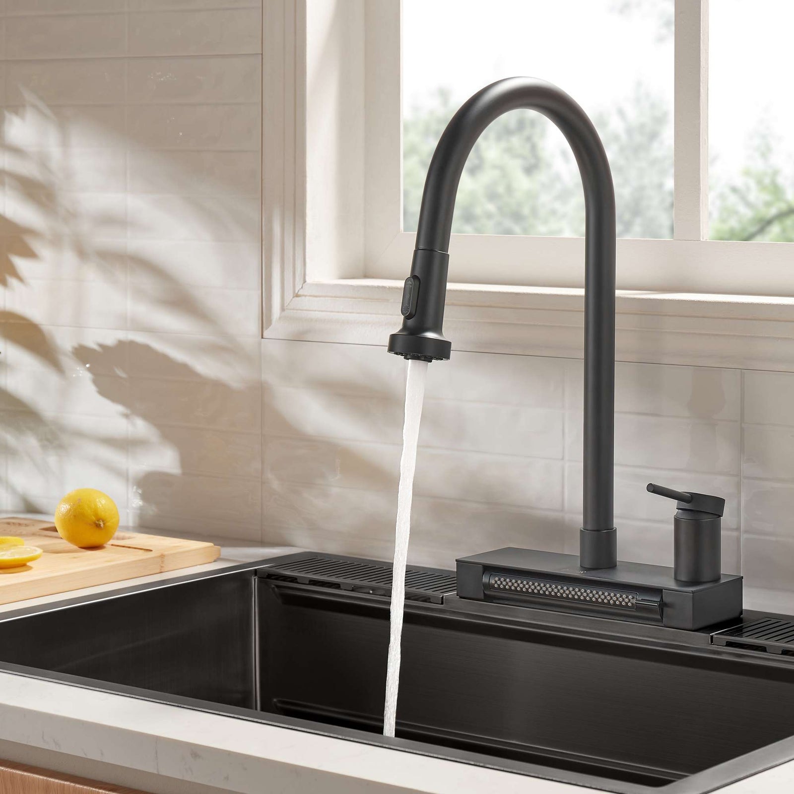 Forno Acqua 4 Function Waterfall Pull-Down Kitchen Faucet Black - FCWRMBKD1
