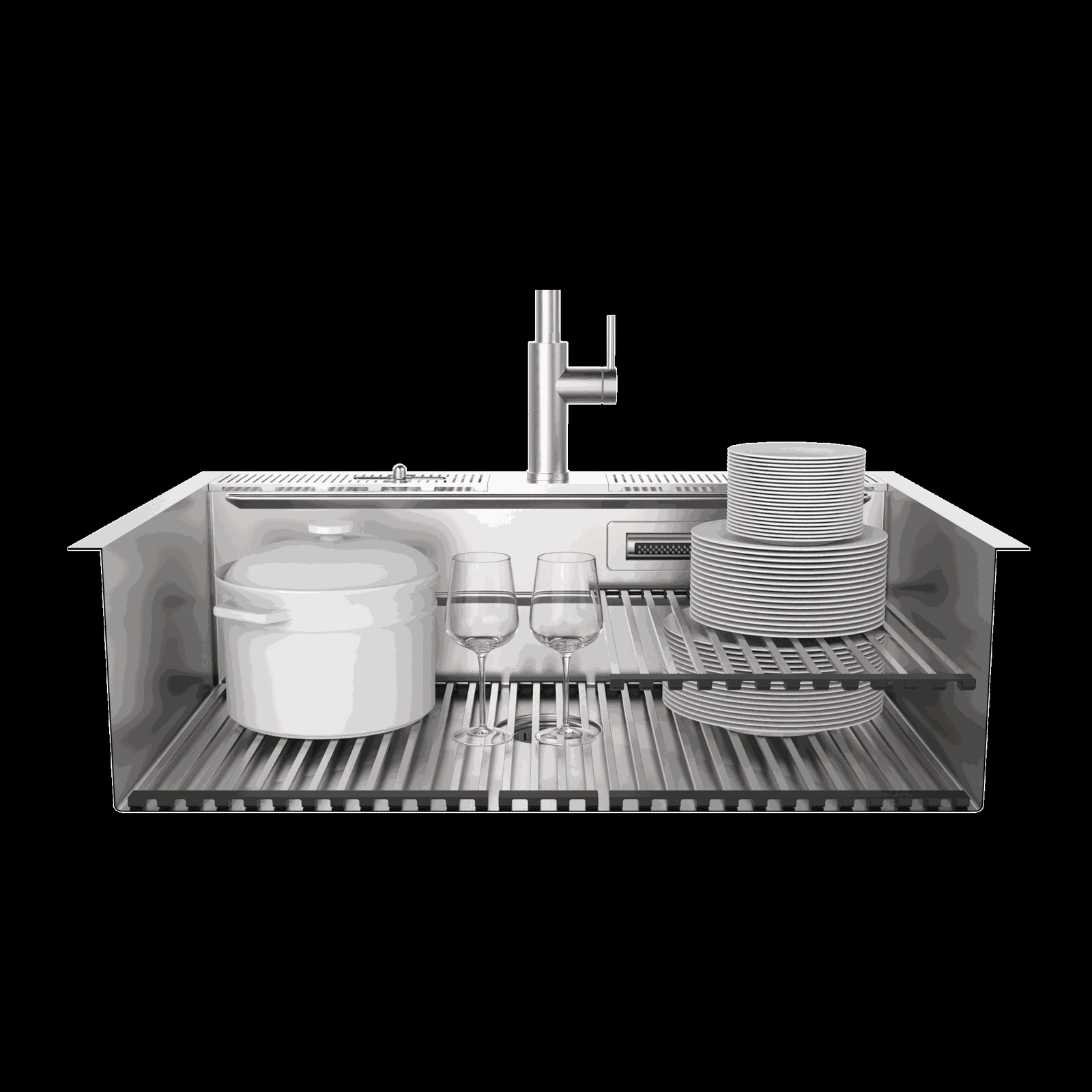 Forno Acqua 33 in. Drop-In/Undermount MultiSINK Workstation Sink with Waterfall Faucet & Glass Rinser - E-XP30