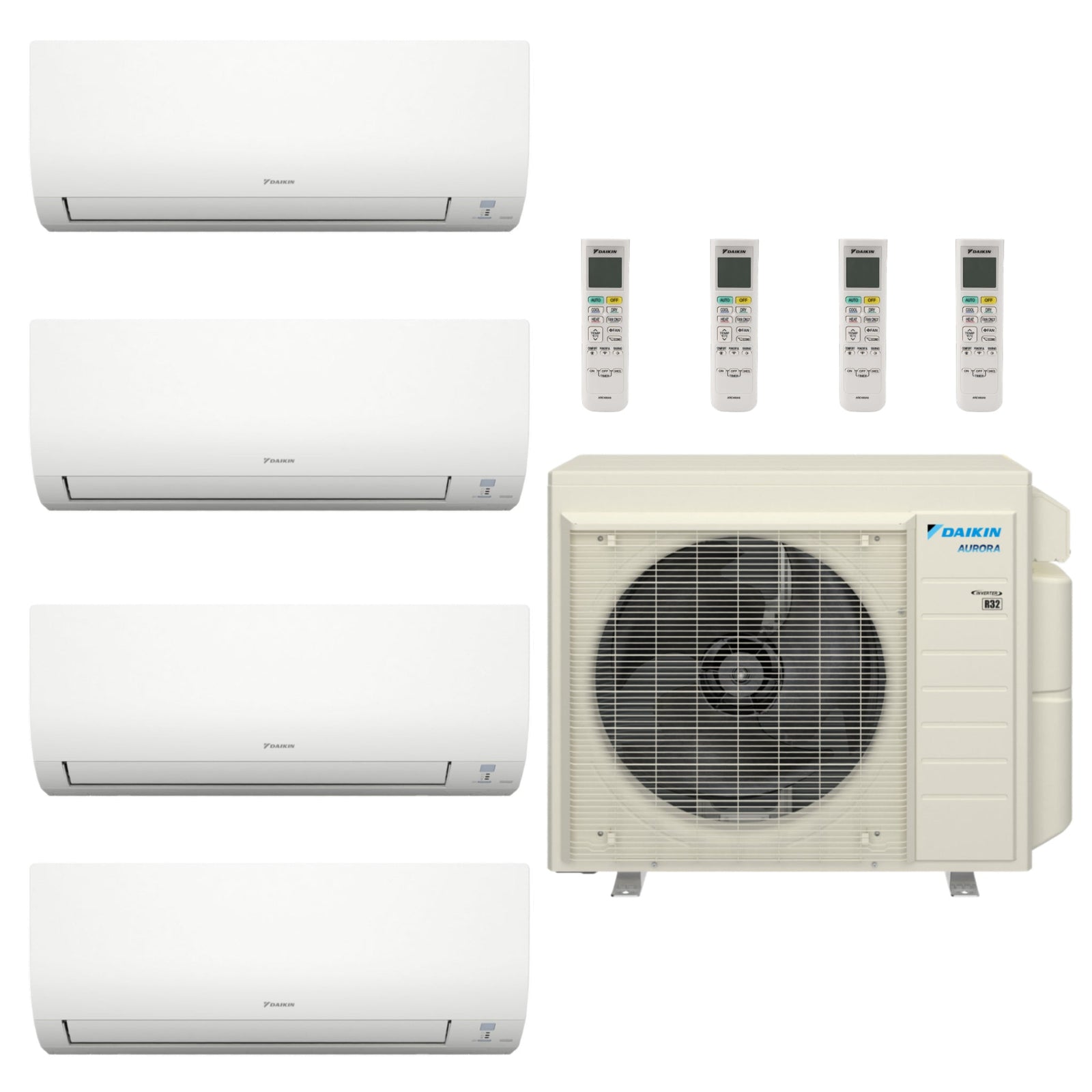 Daikin Aurora 4-Zone Ductless Mini Split AC & Heat Pump 36000 BTU (7K+12K+12K+12K), Wall Mount Units, 230V - R32