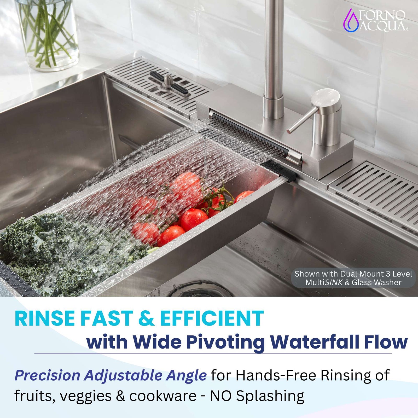 Forno Acqua 4 Function Waterfall Pull-Down Kitchen Faucet Brushed Nickel - FCWRMBND1