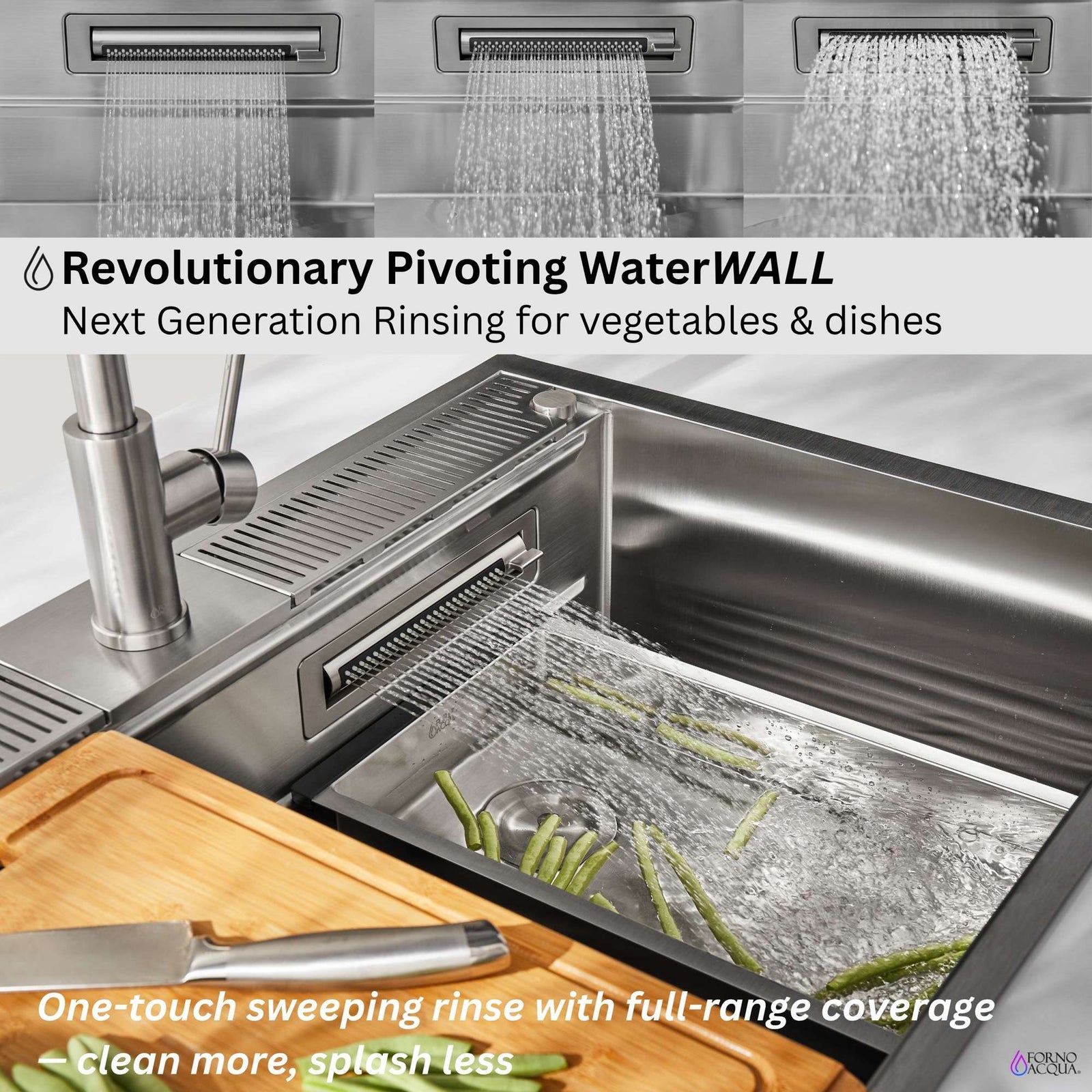 Forno Acqua MultiSINK kit with Integrated Waterfall Rinsing and Glass Washing Station. Includes Chef Faucet and Accessories - D-WP31