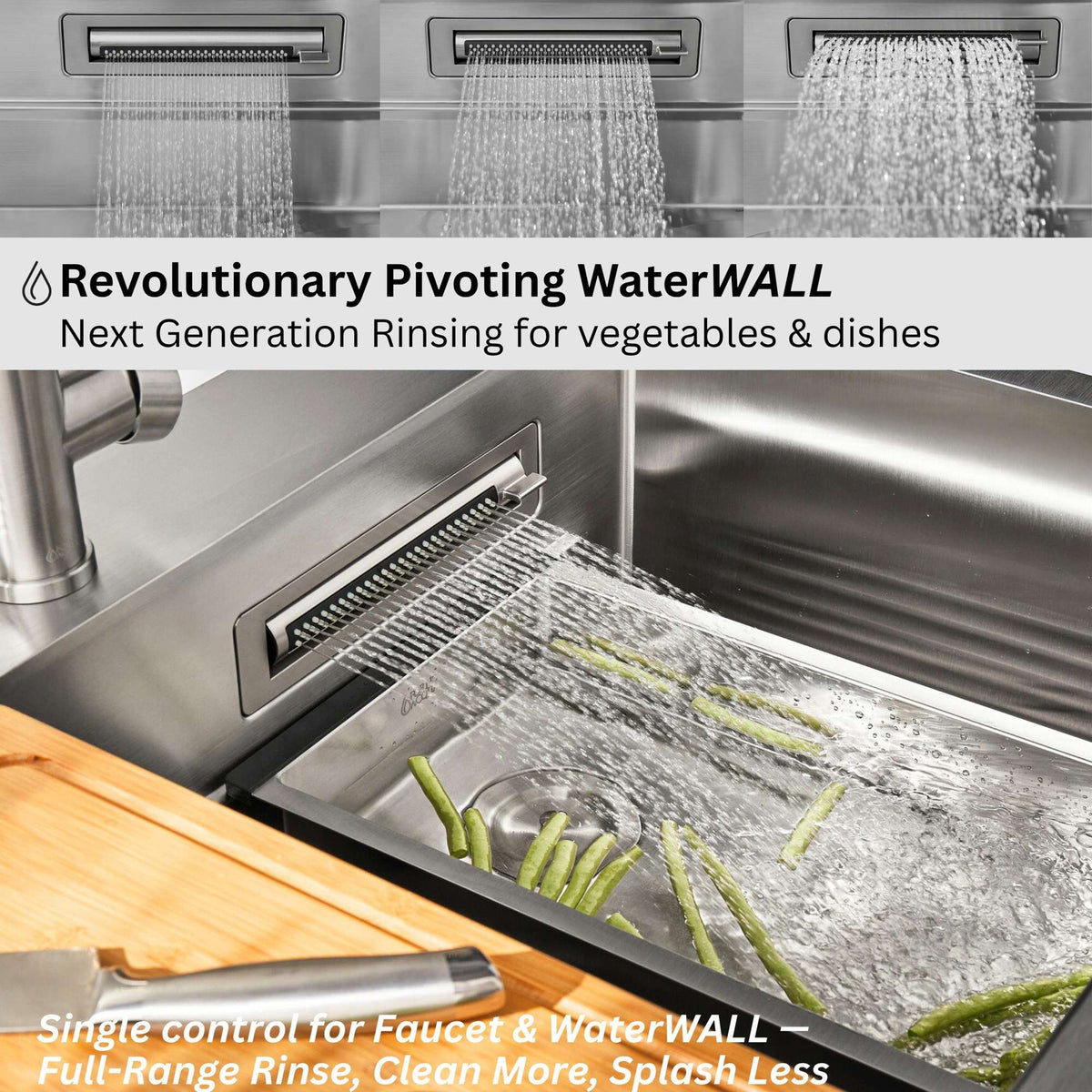 Forno Acqua 33 in. Drop-In/Undermount 40/60 Double Bowl Sink with Retractable Faucet & Waterfall - H-ZN30