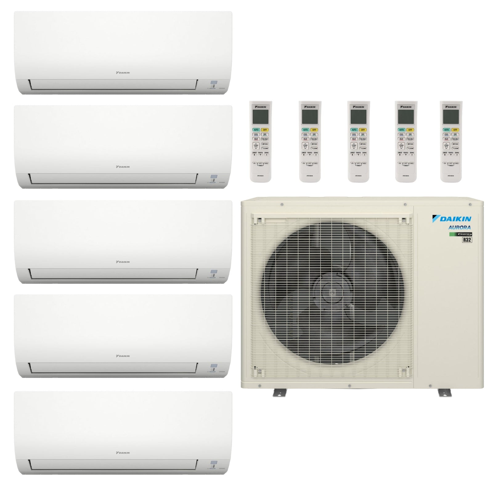 Daikin Aurora 5-Zone Ductless Mini Split AC & Heat Pump 48000 BTU (7K+7K+15K+15K+15K), Wall Mount Units, 230V - R32