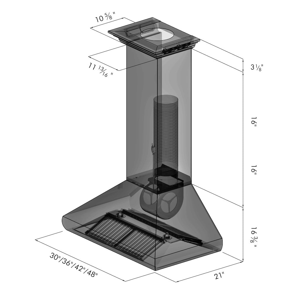 ZLINE Professional 36-inch range hood in stainless steel 587CRN-36, view 5
