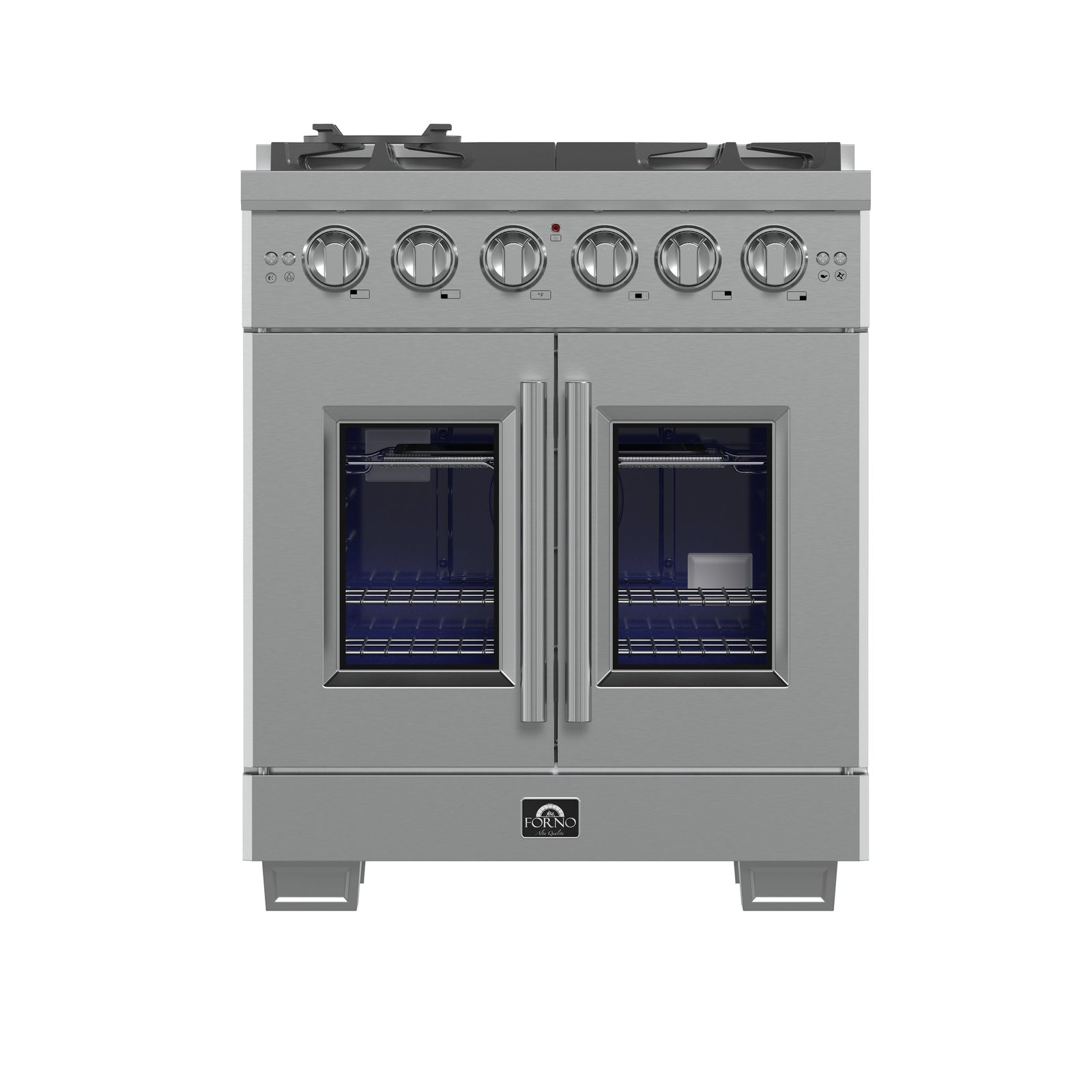 Forno Capriasca 30-Inch Freestanding French Door Gas Range, 4 Burners, Convection Oven, Energy Efficient - FFSGS6460-30