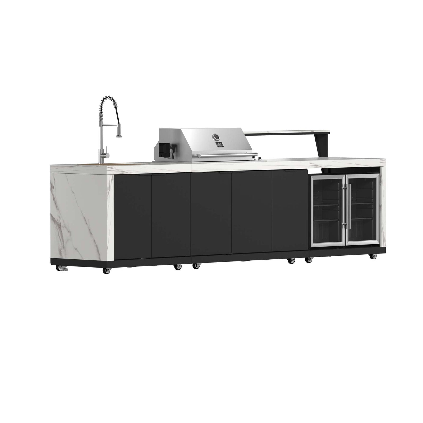 Forno Rimini Outdoor Kitchen: 30" BBQ 62,600 BTU, 4.8 cu.ft. Refrigerators, White Countertops - FODKT2575WHT