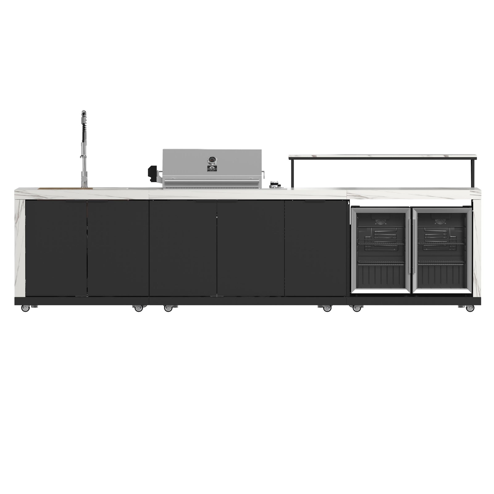 Forno Rimini Outdoor Kitchen: 30" BBQ 62,600 BTU, 4.8 cu.ft. Refrigerators, White Countertops - FODKT2575WHT