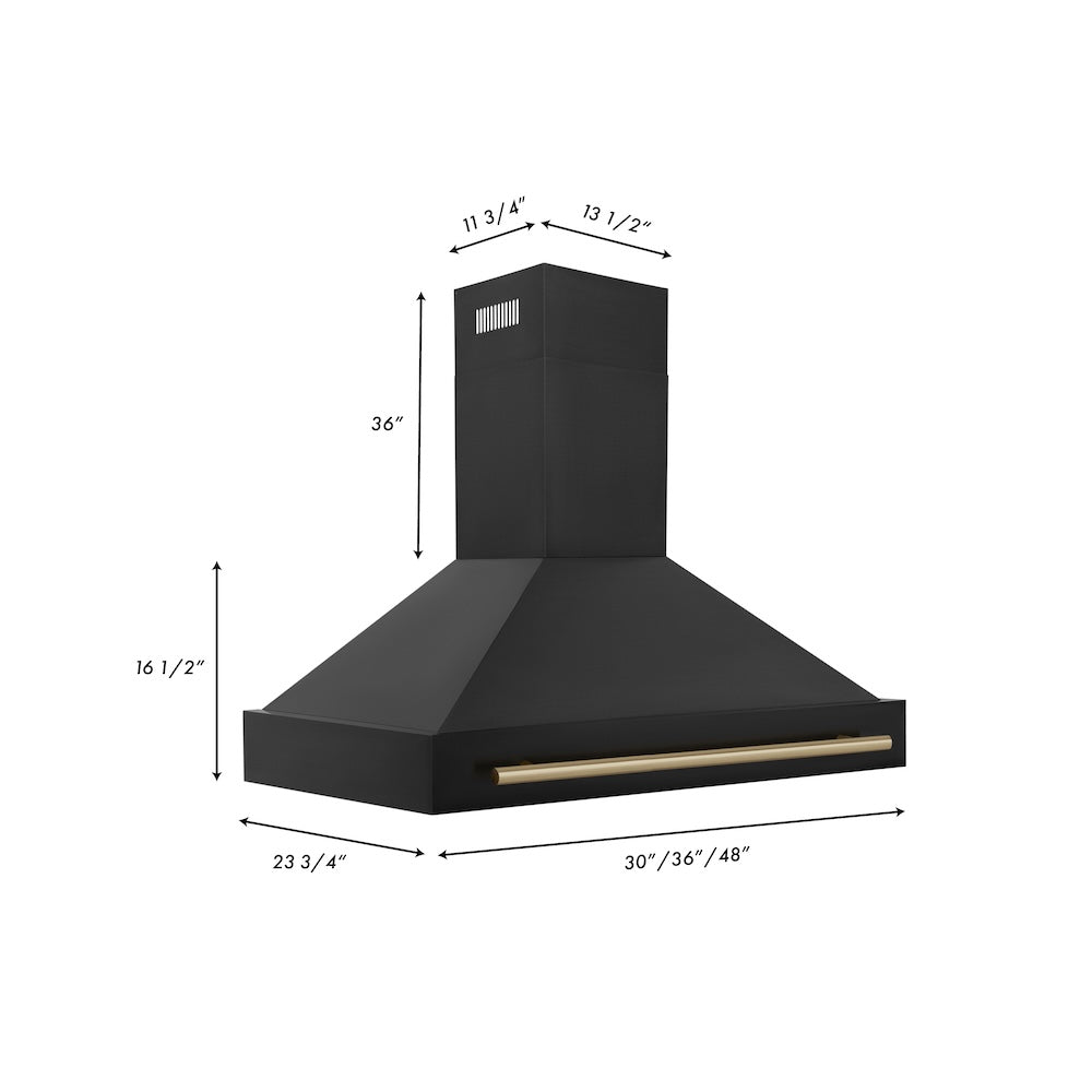 ZLINE Autograph Edition 48-inch range hood in black stainless steel and champagne bronze accents BS655Z-48-CB, view 7