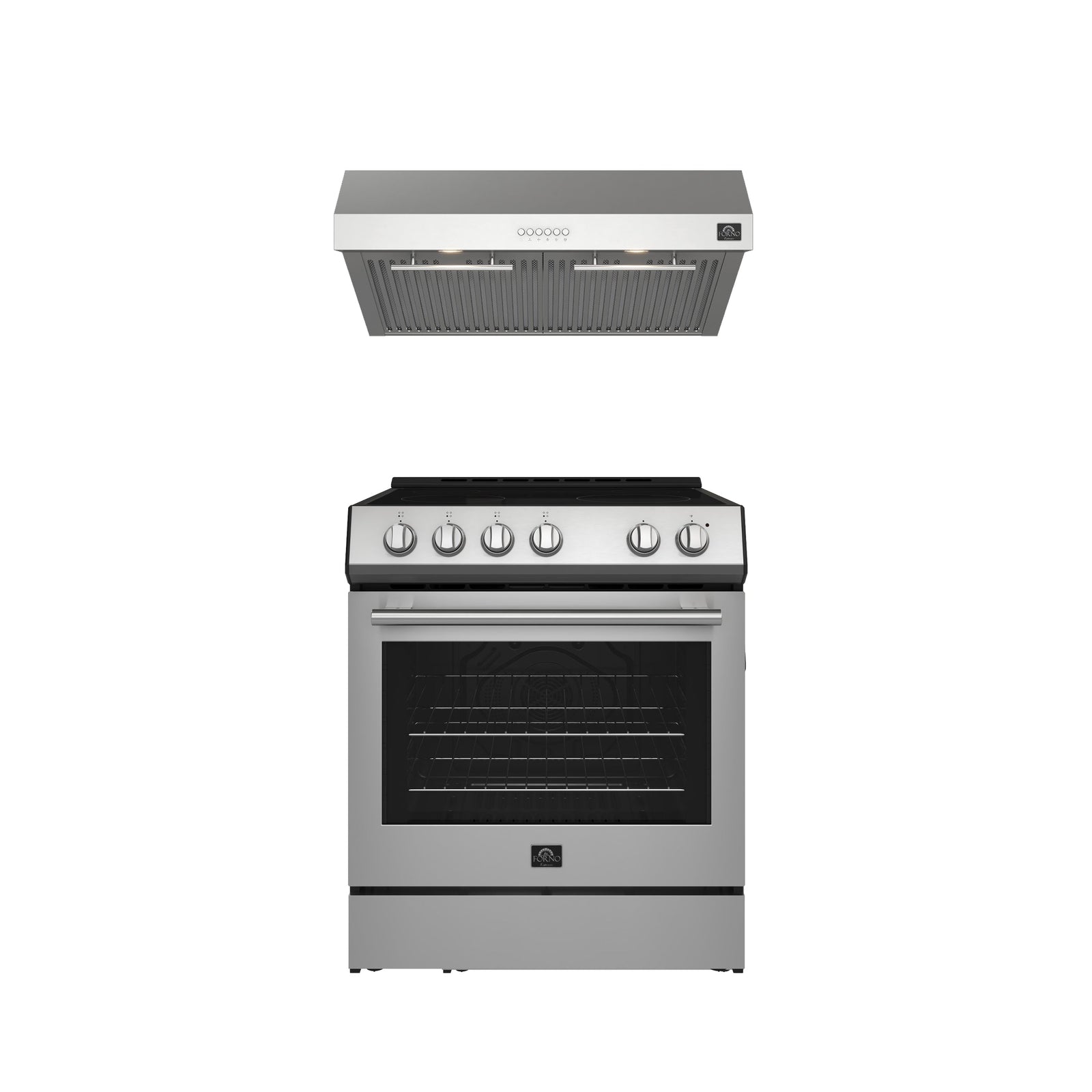 Forno Premium 2-Piece Kitchen Bundle - Leonardo Espresso 30" Stainless Steel Range, 30" Stainless Steel Range Hood - FBDL-002-01US