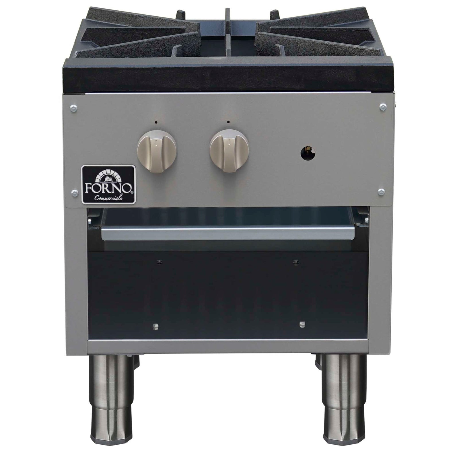 Forno Commerciale gas stock pot range, 1 powerful 3-ring burner, 80,000 BTU, durable stainless steel, heavy-duty cast iron grate - FCMSP0089-18