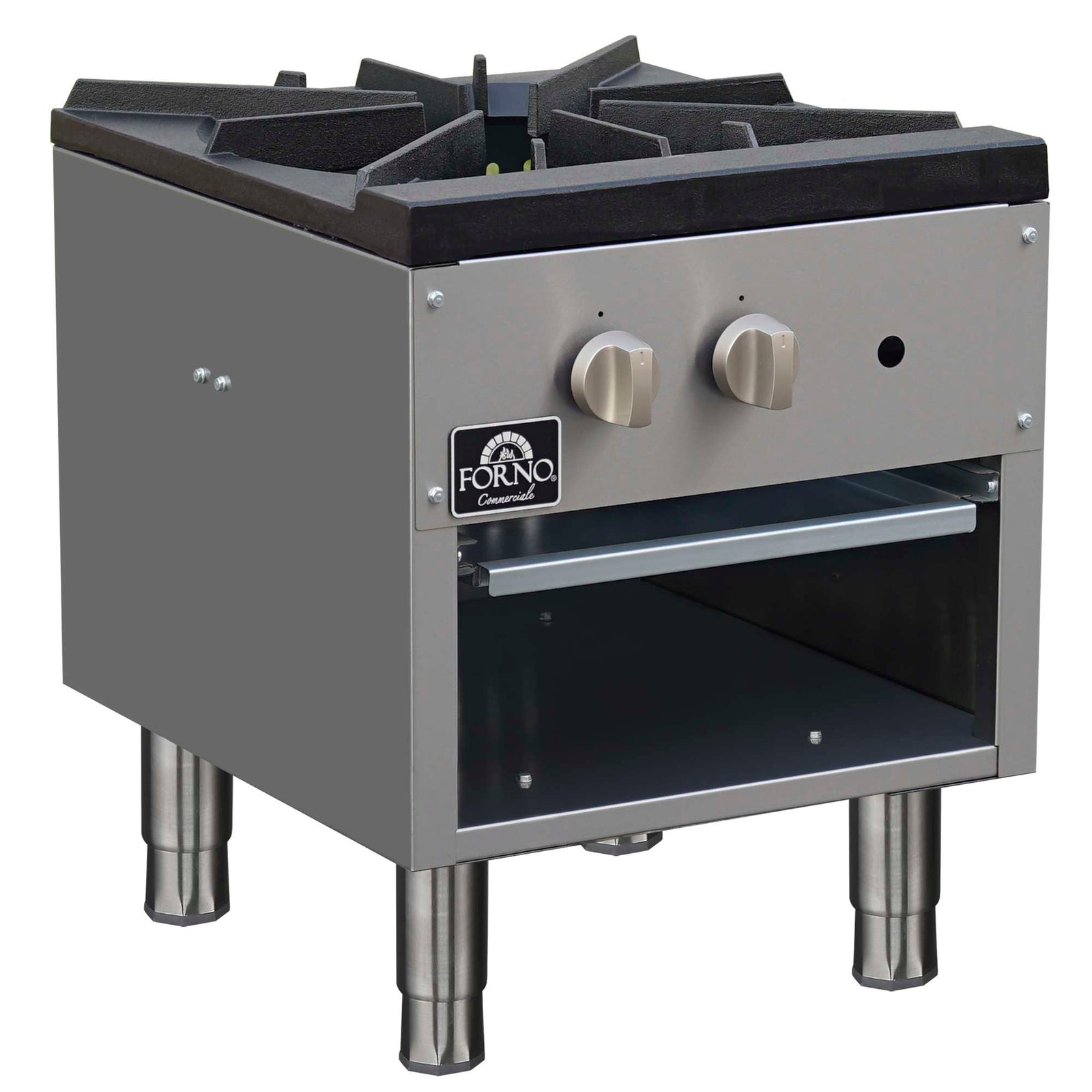 Forno Commerciale gas stock pot range, 1 powerful 3-ring burner, 80,000 BTU, durable stainless steel, heavy-duty cast iron grate - FCMSP0089-18