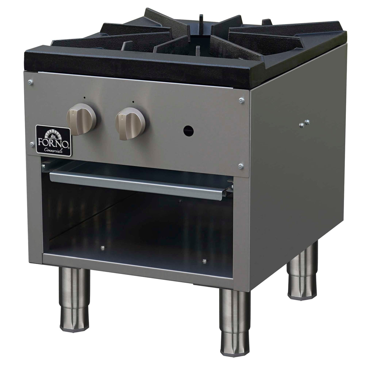 Forno Commerciale gas stock pot range, 1 powerful 3-ring burner, 80,000 BTU, durable stainless steel, heavy-duty cast iron grate - FCMSP0089-18