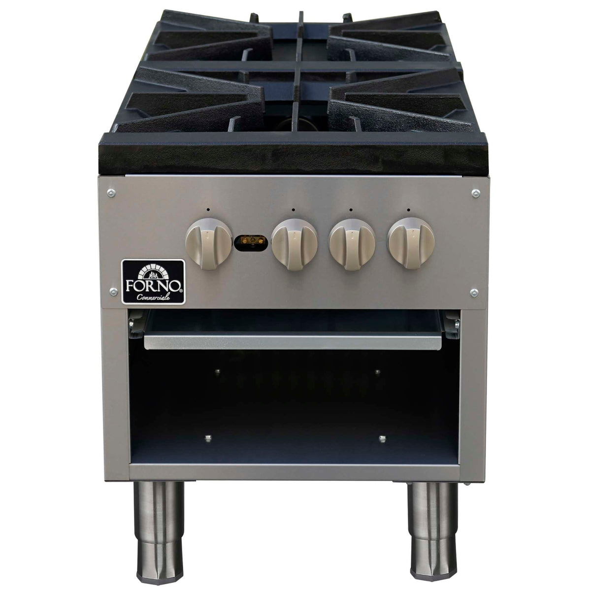 Forno Commerciale gas stock pot range, 2 powerful 3-ring burners, 160,000 BTU, durable stainless steel, heavy-duty cast iron grates - FCMSP0094-18