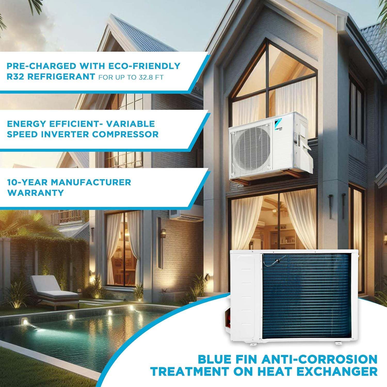 Daikin ENTRA 12,000 BTU 18 SEER2 Single Zone Wall Mount Mini Split Heat Pump System - R32 - 230V