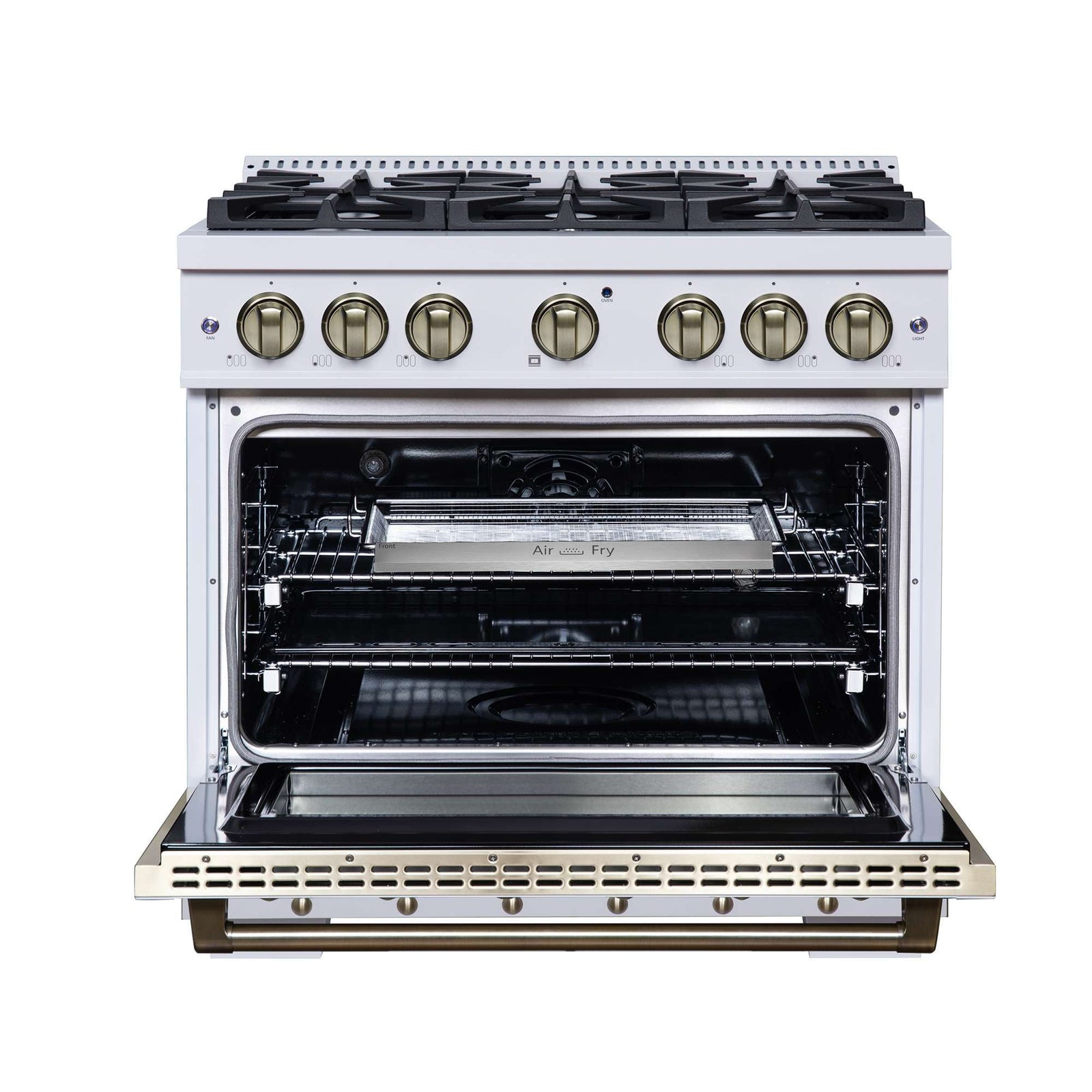 Forno Ambassador 36" Dual Fuel Range in White, 6 Sealed Burners, 71 000 BTU Cooktop Output , 5.2 Cu.Ft. convection Oven, Telescopic Racks - FFSGS6199-36CPWHT