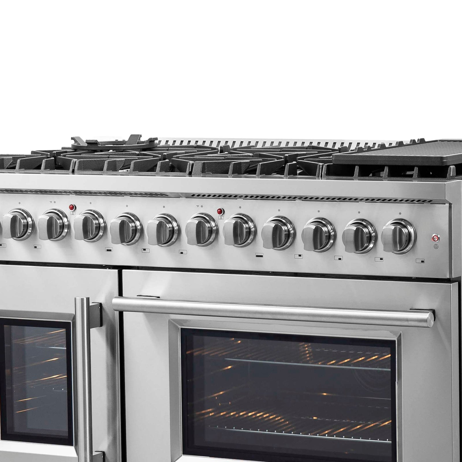 Forno Galiano 48-Inch French Door Dual Fuel Range All Stainless Steel, 8 Sealed Burners, 107,000 BTU, Griddle, 6.58 cu.ft. Double Ovens - FFSGS6356-48