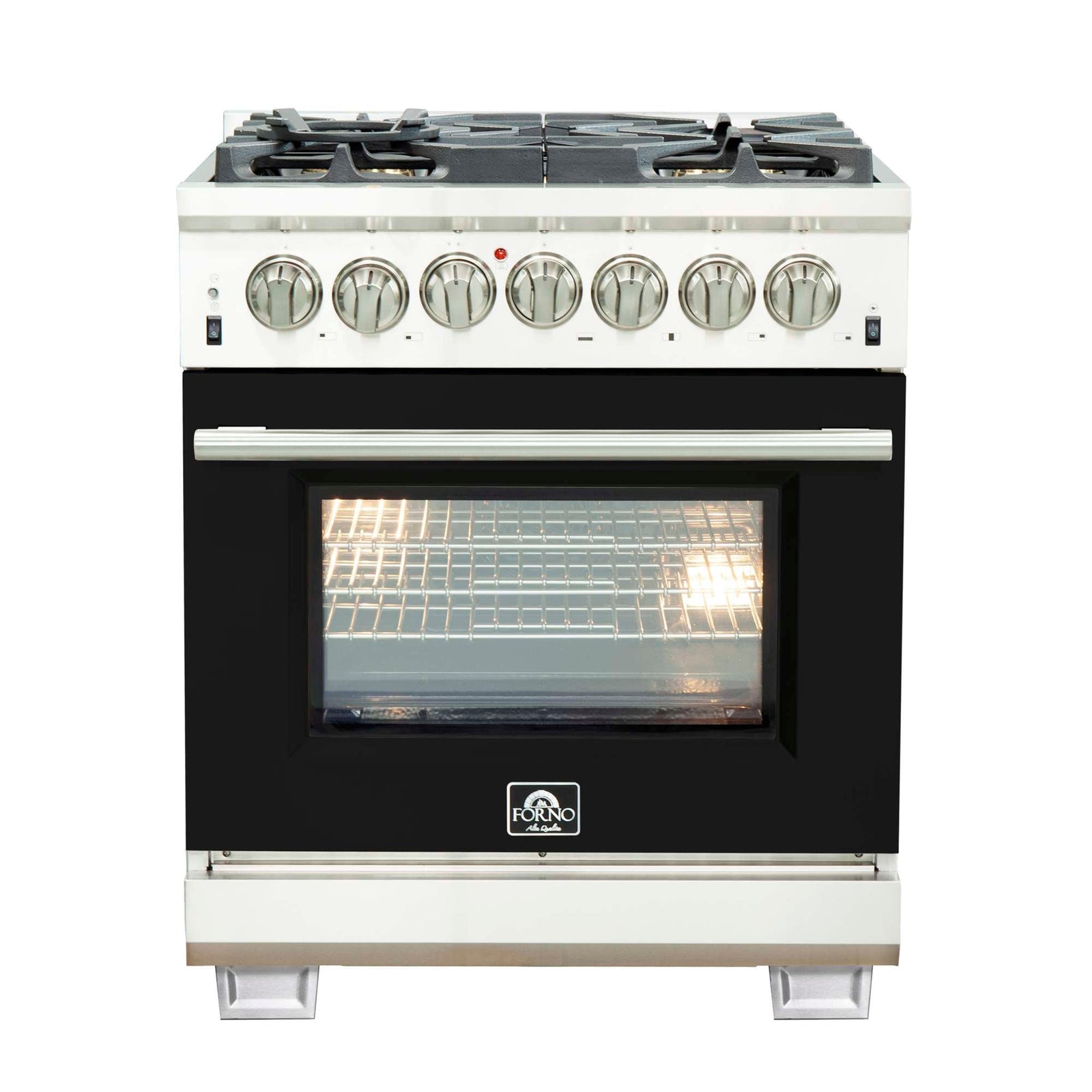 Forno Capriasca 30-Inch Freestanding Dual Fuel Range, 4 Burners, True Convection Oven, Black Door - FFSGS6187-30BLK