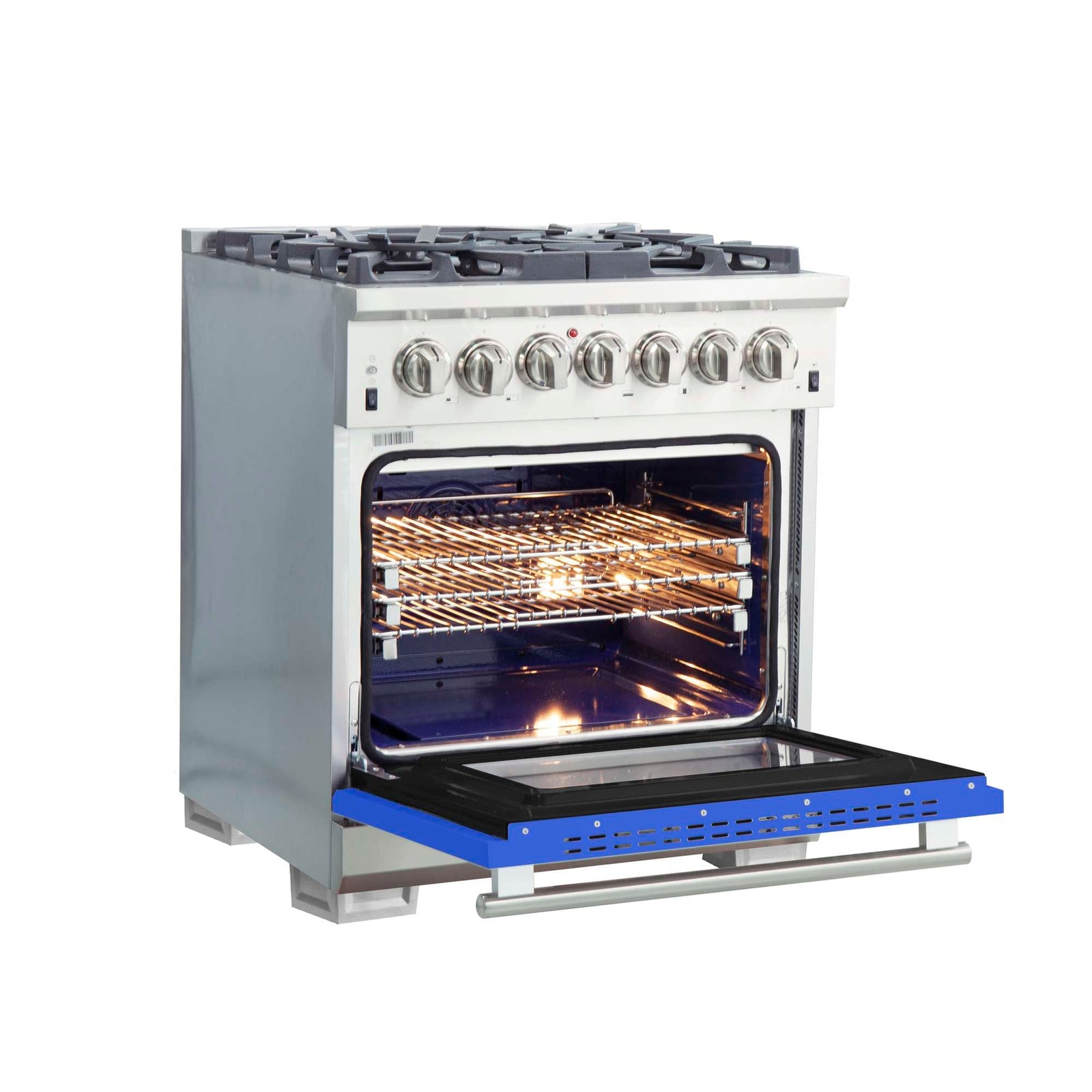 Forno Capriasca 30-Inch Freestanding Dual Fuel Range, 4 Burners, True Convection Oven, Blue Door - FFSGS6187-30BLU