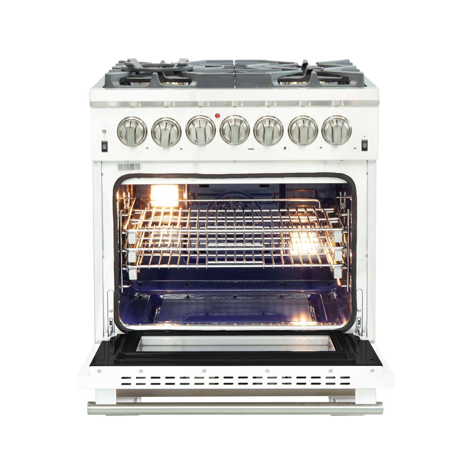 Forno Capriasca 30-Inch Freestanding Dual Fuel Range, 4 Burners, True Convection Oven, White Door - FFSGS6187-30WHT