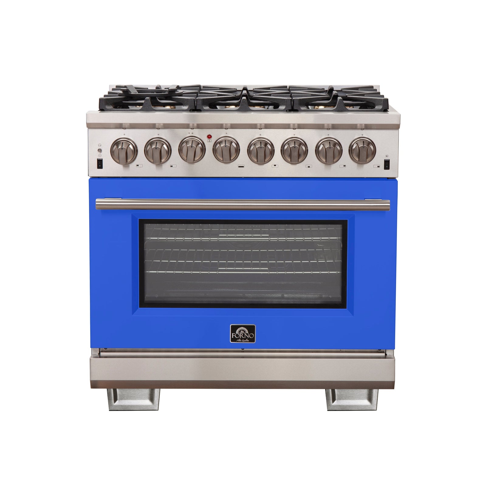 Forno Capriasca 36-Inch Freestanding Dual Fuel Range, 6 Burners, True Convection Oven, Blue Door - FFSGS6187-36BLU
