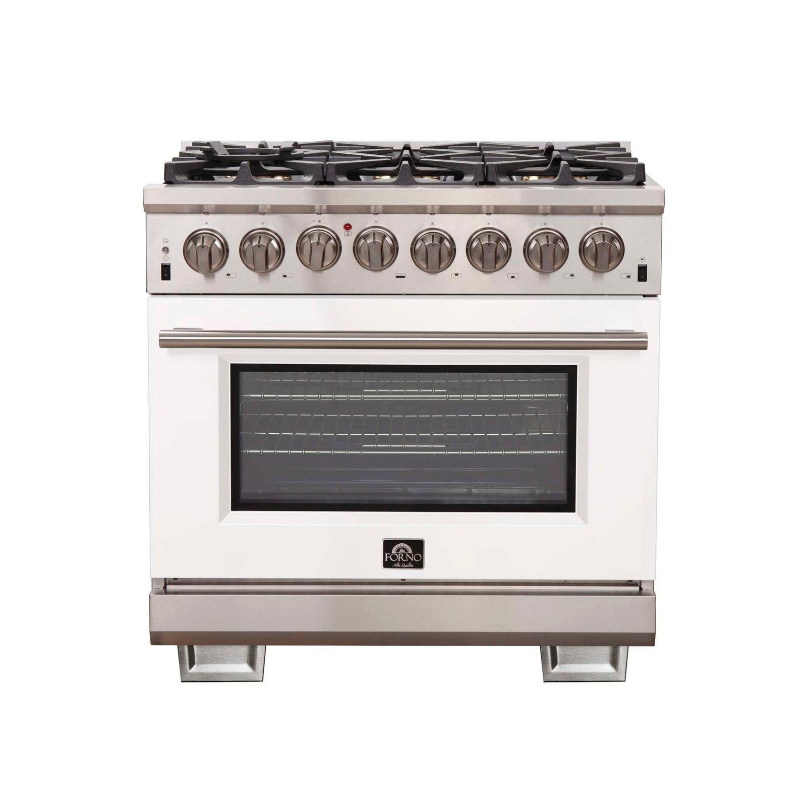 Forno Capriasca 36-Inch Freestanding Dual Fuel Range, 6 Burners, True Convection Oven, White Door - FFSGS6187-36WHT