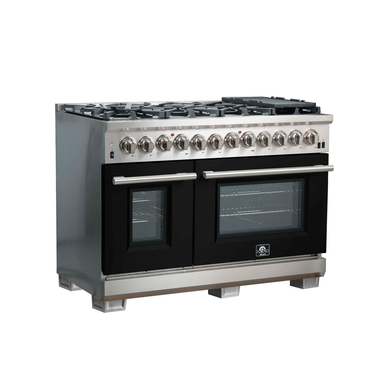 Forno Capriasca 48-Inch Freestanding Dual Fuel Range, 8 Burners, True Convection Oven, Black Doors - FFSGS6187-48BLK