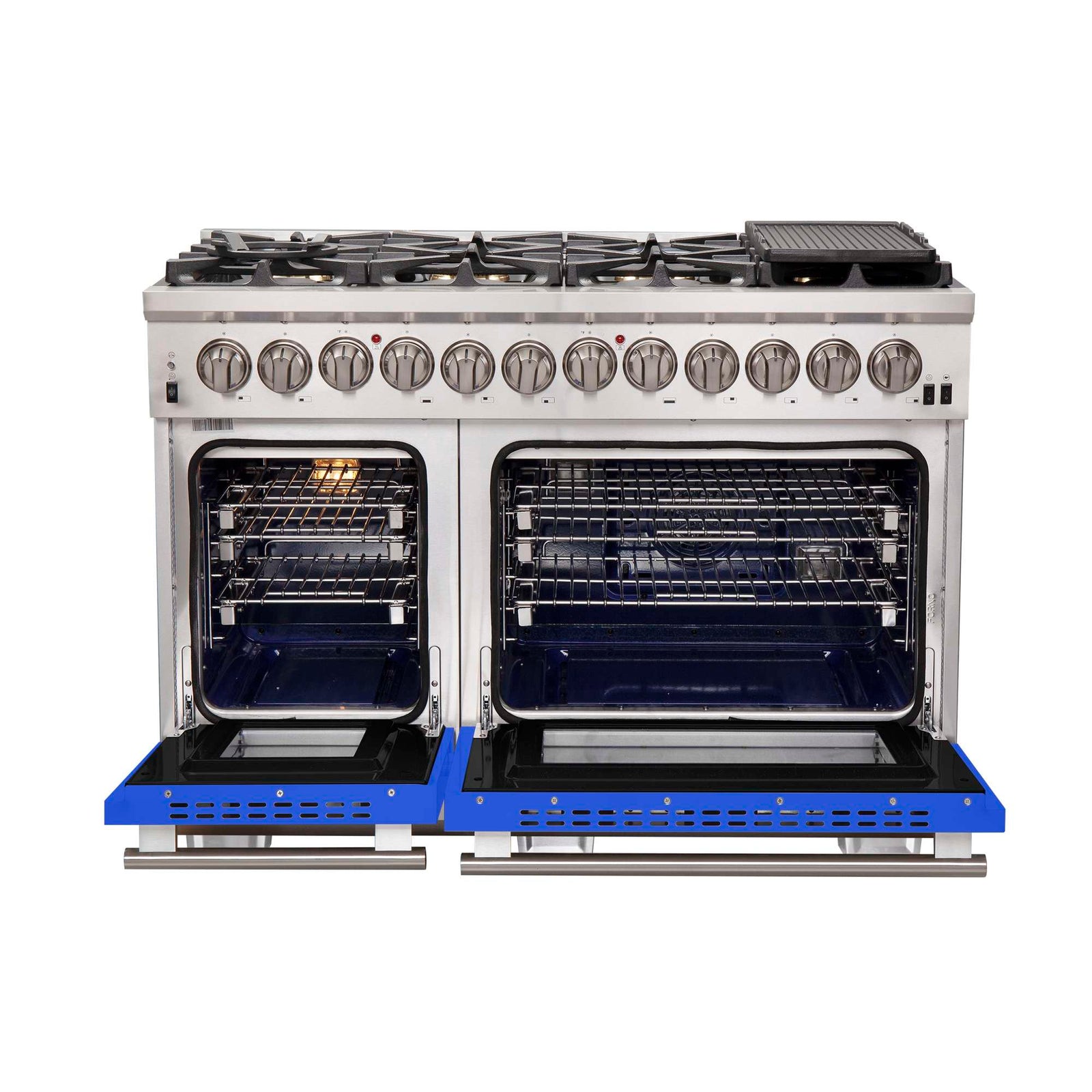 Forno Capriasca 48-Inch Freestanding Dual Fuel Range, 8 Burners, True Convection Oven, Blue Doors - FFSGS6187-48BLU