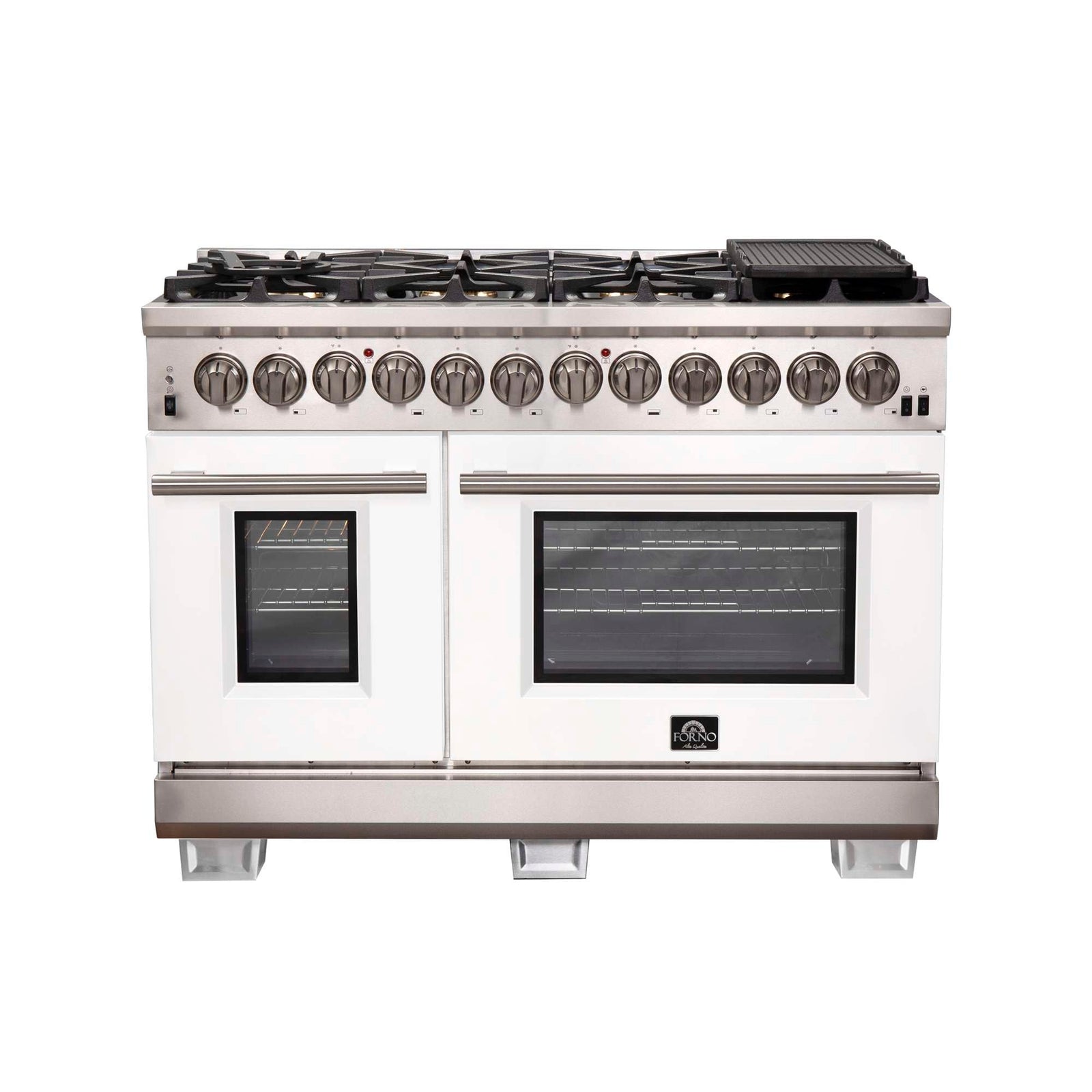 Forno Capriasca 48-Inch Freestanding Dual Fuel Range, 8 Burners, True Convection Oven, White Doors - FFSGS6187-48WHT
