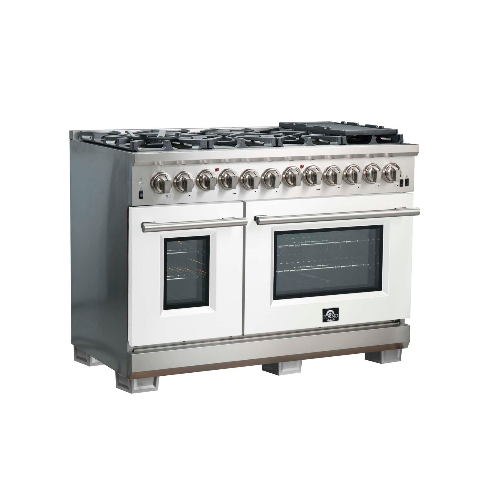 Forno Capriasca 48-Inch Freestanding Dual Fuel Range, 8 Burners, True Convection Oven, White Doors - FFSGS6187-48WHT