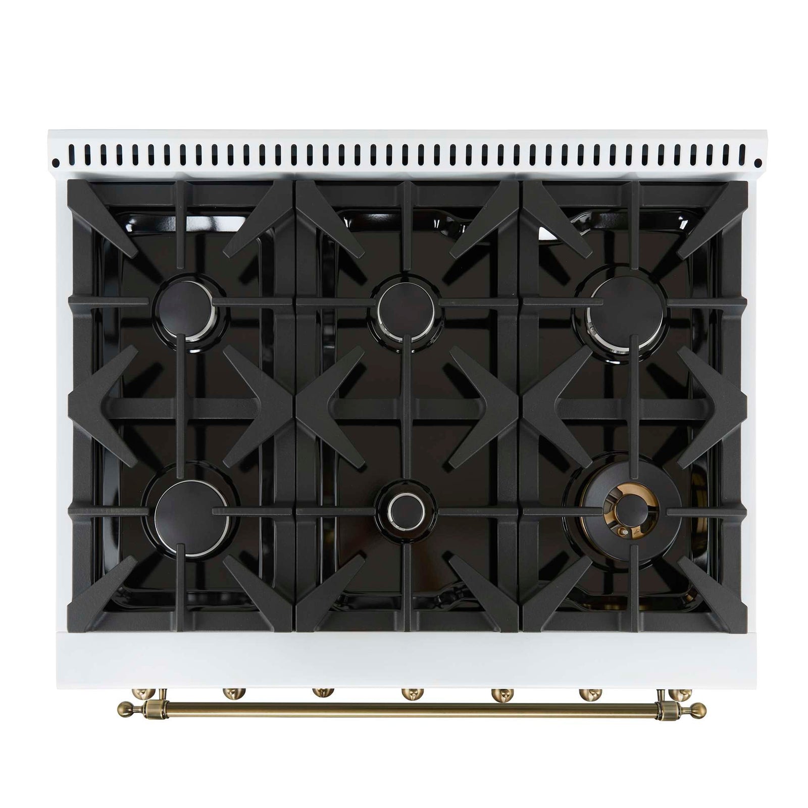 Forno Antico 36-inch Dual Fuel Range White and Antique Brass Design with 6 Sealed Gas Burners and Electric Convection Oven - FFSGS6113-36WHT