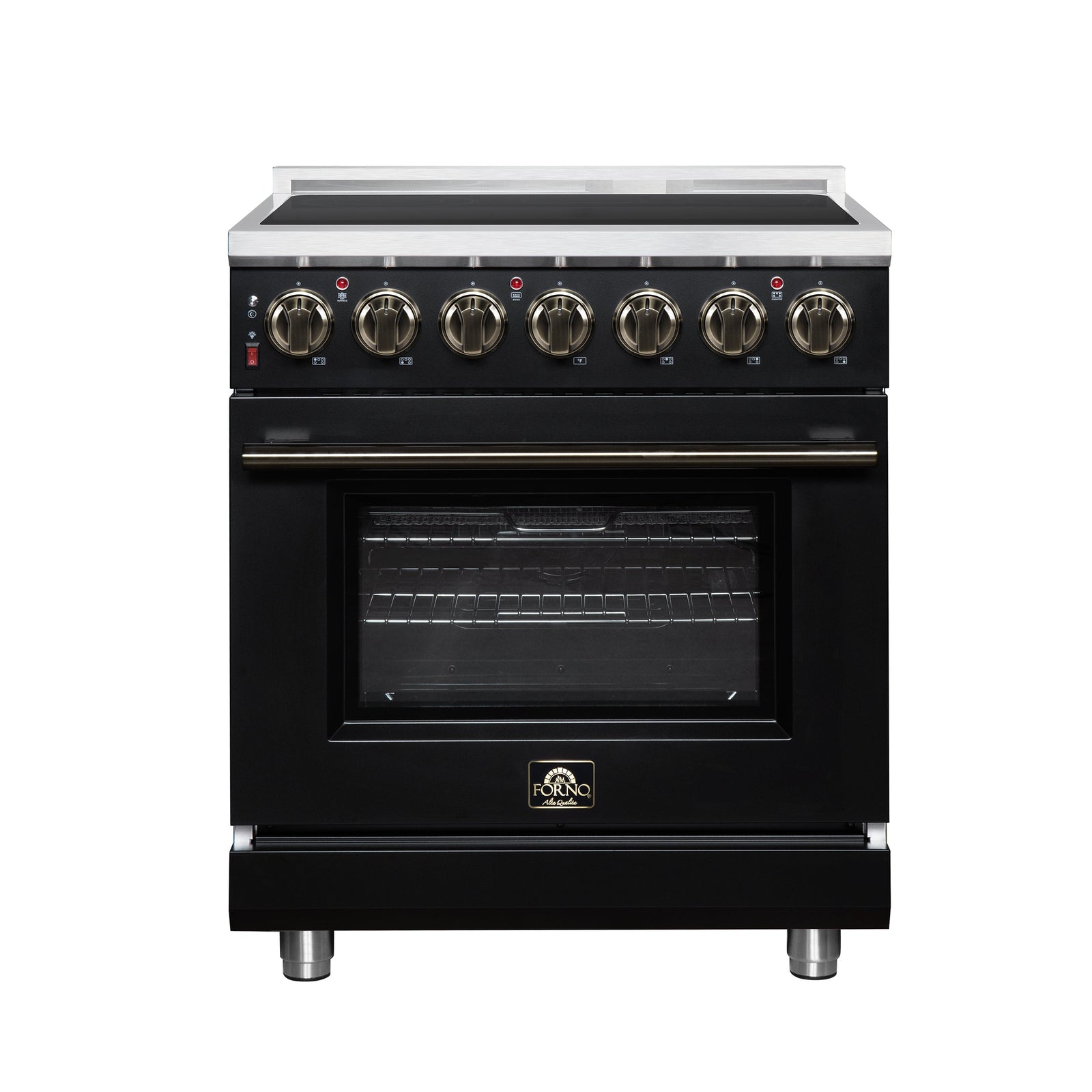 Forno Massimo 30 Inch Freestanding Electric range, 5 radiant burners, 4.32 cf. True Convection oven, Air fryer kit, Black - FFSEL6020-30BLK