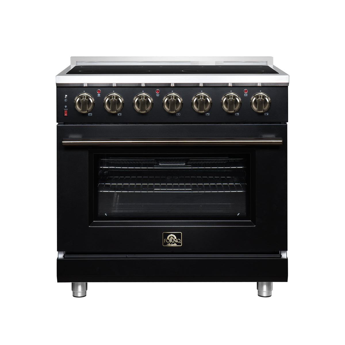 Forno Massimo 36 Inch Freestanding Electric range, 5 radiant burners, 5.36 cf. True Convection oven, Air fryer kit, Black - FFSEL6020-36BLK