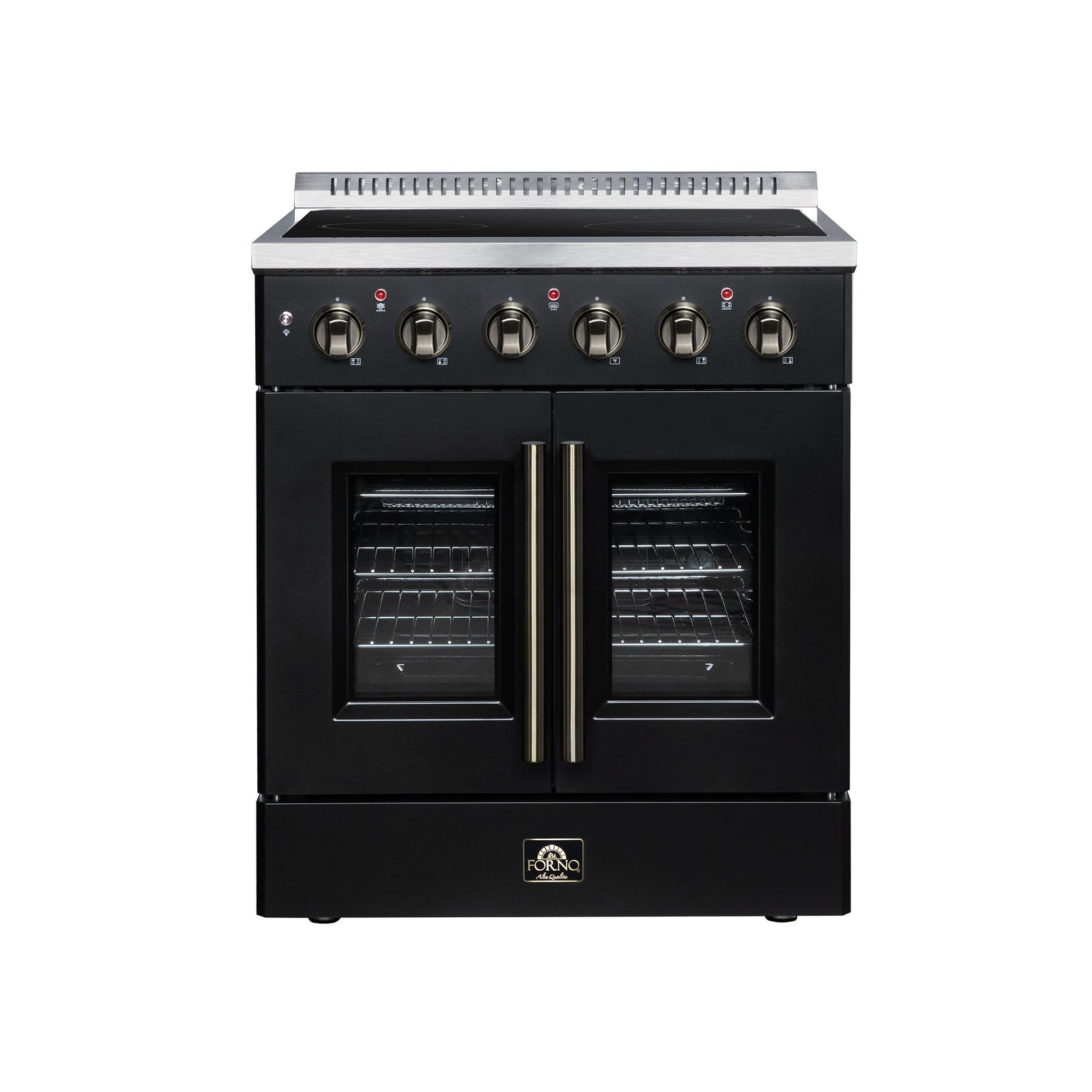 Forno Galiano 30 Inch French Door Electric range, 4 radiant burners, 4.32 cf. True Convection oven, Air fryer kit, Black - FFSEL6917-30BLK