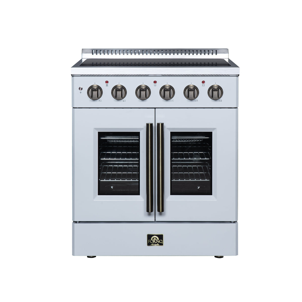 Forno Galiano 30 Inch French Door Electric range, 4 radiant burners, 4.32 cf. True Convection oven, Air fryer kit, White - FFSEL6917-30WHT