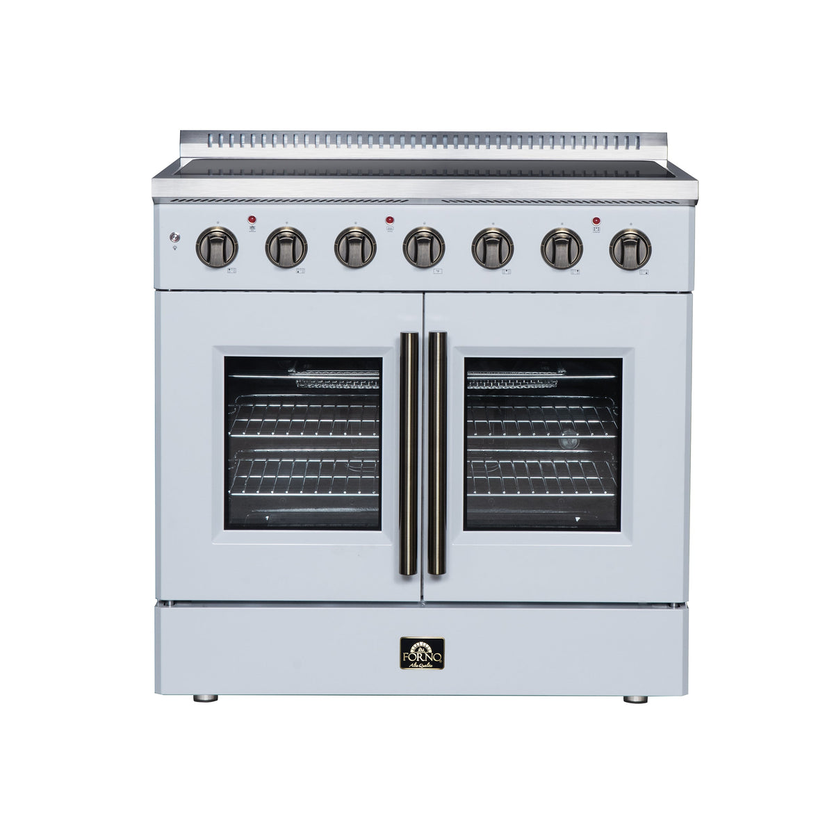 Forno Galiano 36 Inch French Door Electric range, 5 radiant burners, 5.36 cf. True Convection oven, Air fryer kit, White - FFSEL6917-36WHT