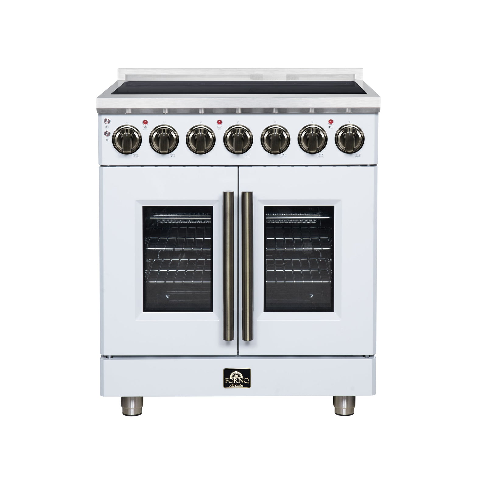 Forno Massimo 30 Inch French Door Electric range, 5 radiant burners, 4.32 cf. True Convection oven, Air fryer kit, White - FFSEL6955-30WHT