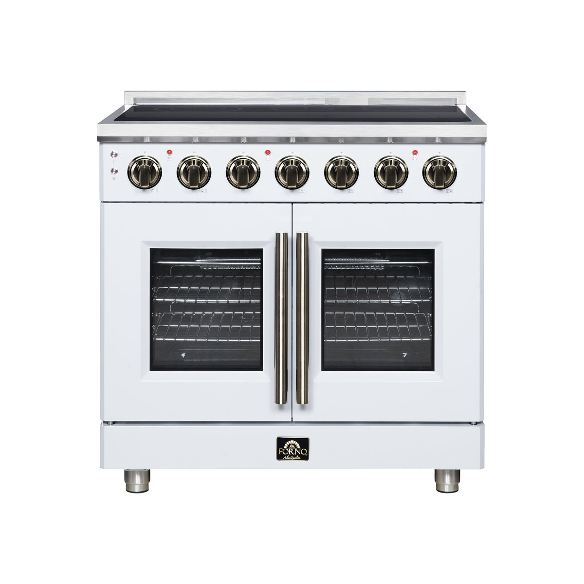 Forno Massimo 36 Inch French Door Electric range, 5 radiant burners, 5.36 cf. True Convection oven, Air fryer kit, White - FFSEL6955-36WHT
