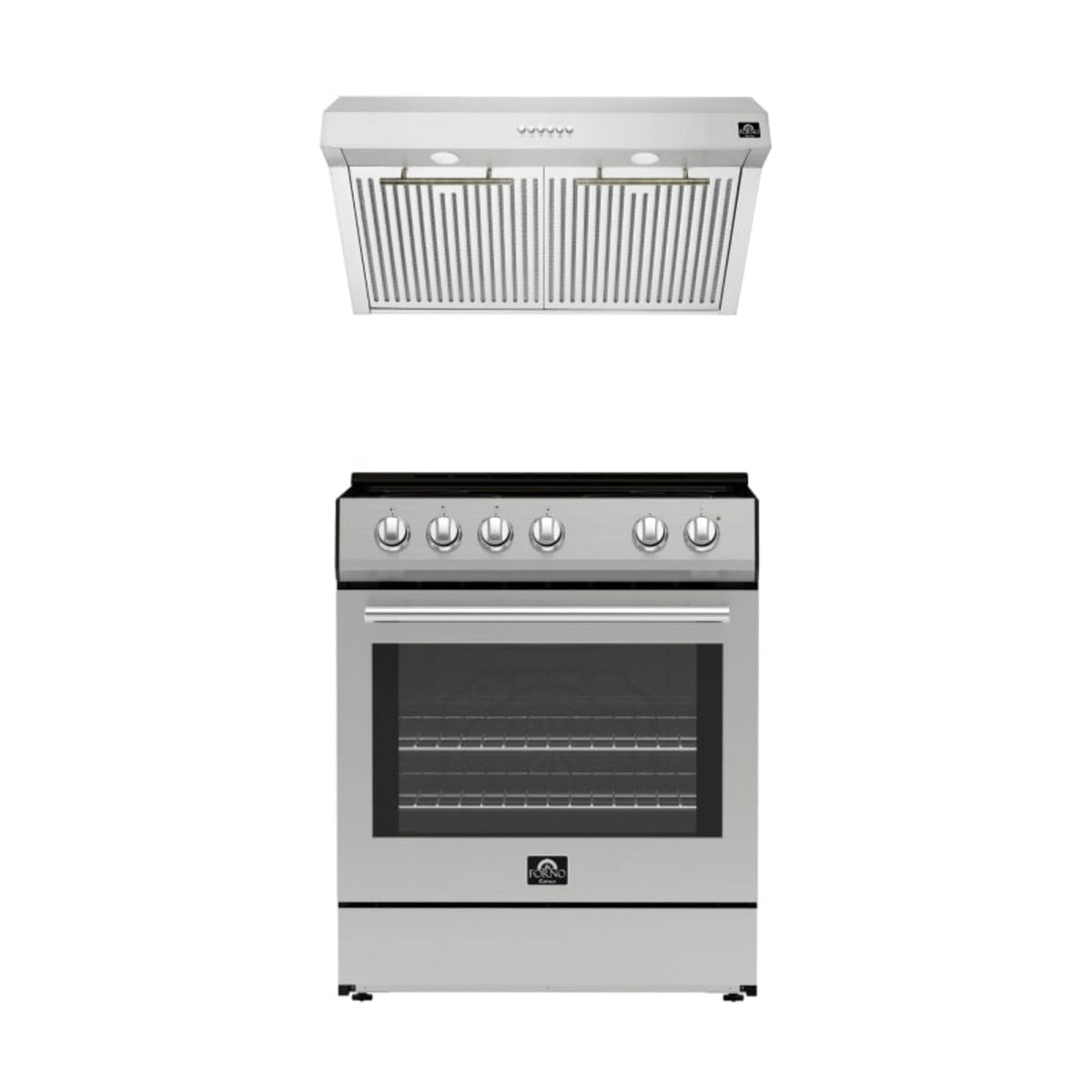 Forno Premium 2-Piece Kitchen Bundle - Leonardo Espresso 30" Stainless Steel Range, 30" Stainless Steel Range Hood - FBDL-002-01CA