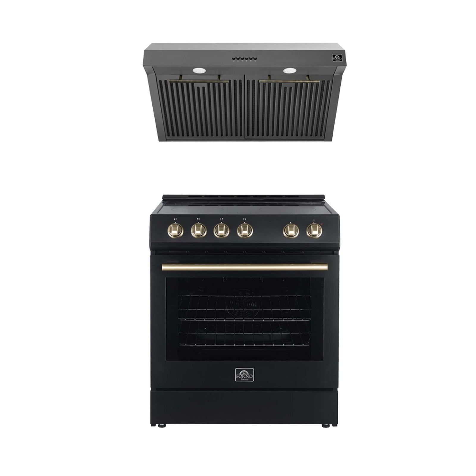 Forno Premium 2-Piece Kitchen Bundle - Leonardo Espresso 30" Black Range, 30" Black Range Hood - FBDL-002-02US