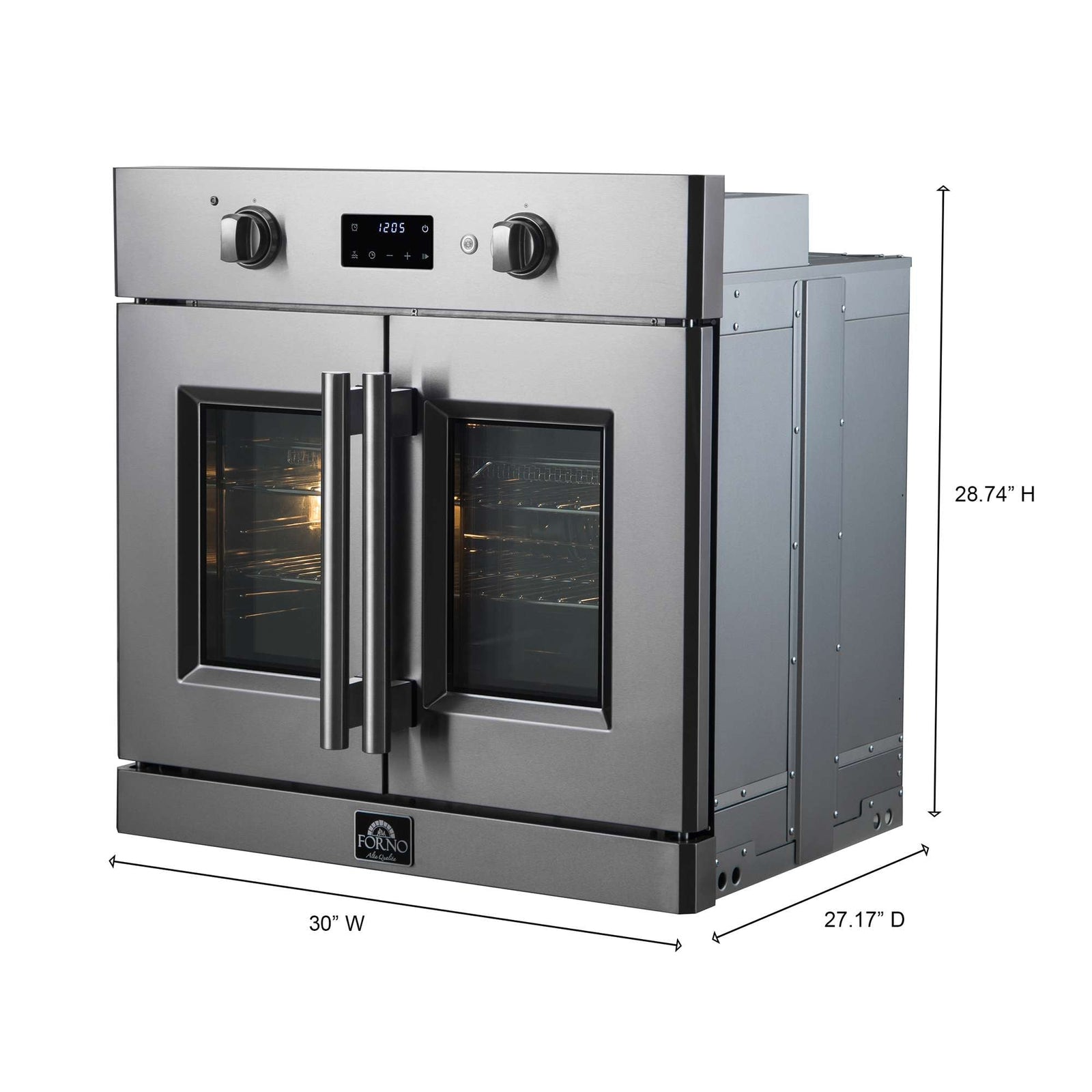 Forno Asti 30-Inch French Door Electric Wall Oven in Stainless Steel, 3.68 cu. ft. True Convection, 3,600W, Air Fry, Sous Vide, Self-Clean - FBOEL1333-30