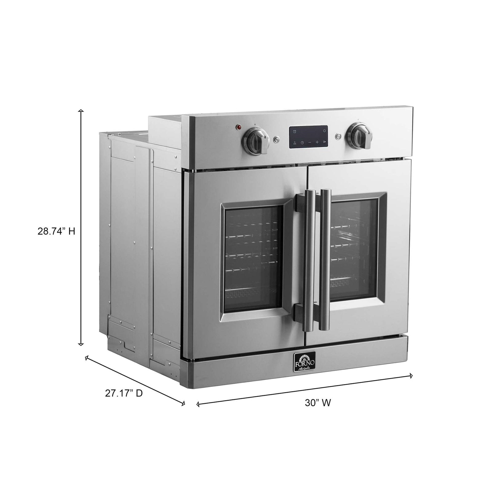 Forno Gallico 30-Inch Electric French Door Wall Oven, Stainless Steel, True Convection, Air Fry, Self-Cleaning - FBOEL1371-30