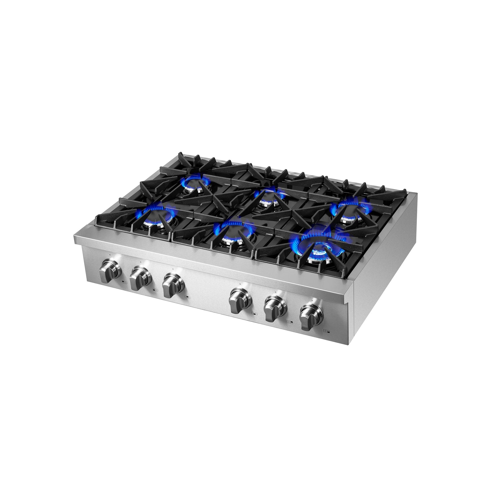 Forno Cossato Alta Qualita 36-Inch Pro-Style Gas Rangetop, Stainless Steel, 6 Sealed Burners, 83,000 BTU Total Output, Continuous Cast Iron Grates - FCTGS5737-36