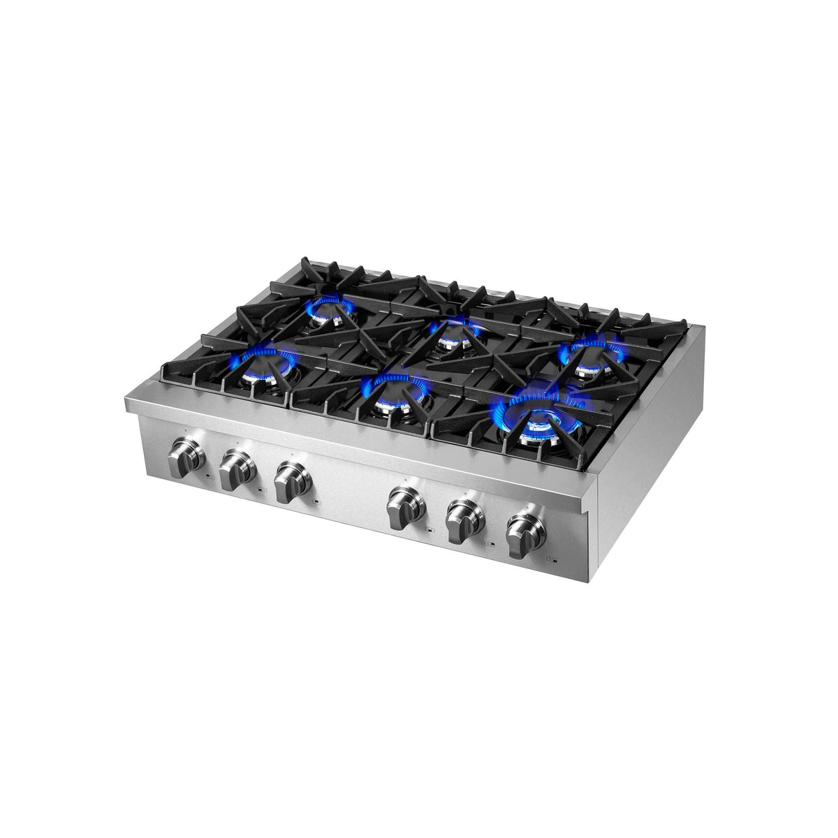 Forno Cossato Alta Qualita 36-Inch Pro-Style Gas Rangetop, Stainless Steel, 6 Sealed Burners, 83,000 BTU Total Output, Continuous Cast Iron Grates - FCTGS5737-36