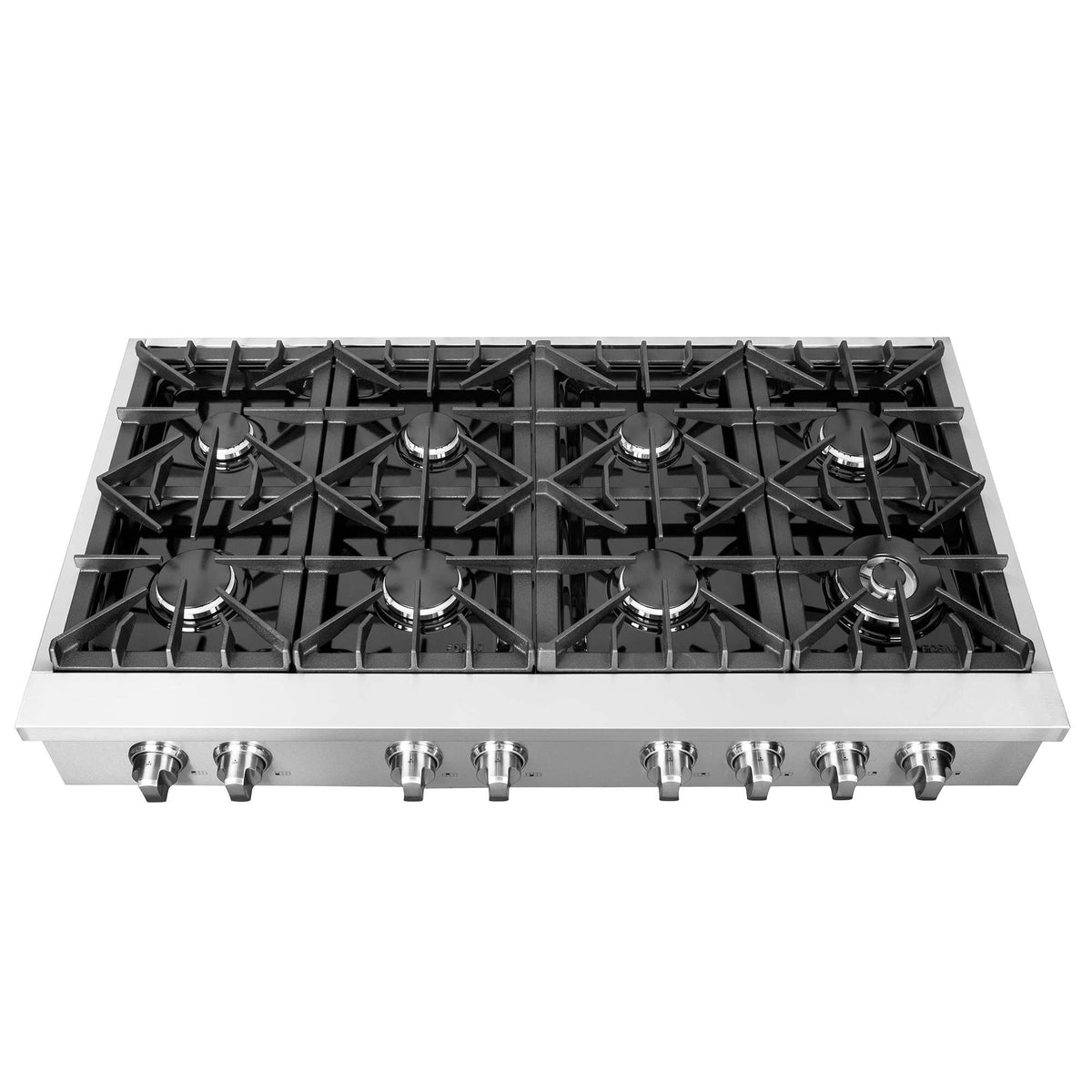 Forno Cossato Alta Qualita 48-Inch Pro-Style Gas Rangetop, Stainless Steel, 8 Sealed Burners, 107,000 BTU Total Output, Continuous Cast Iron Grates - FCTGS5737-48