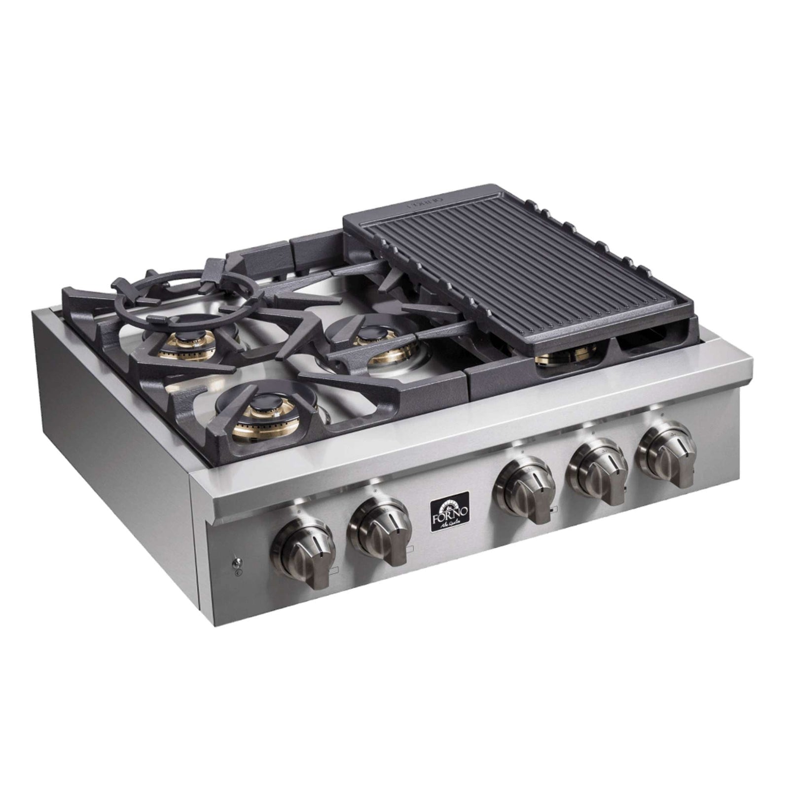 Forno Spezia Alta Qualita 30-Inch Pro-Style Gas Rangetop, Stainless Steel, 5 Sealed Burners, Continuous Cast Iron Grates, High Heat Output - FCTGS5751-30