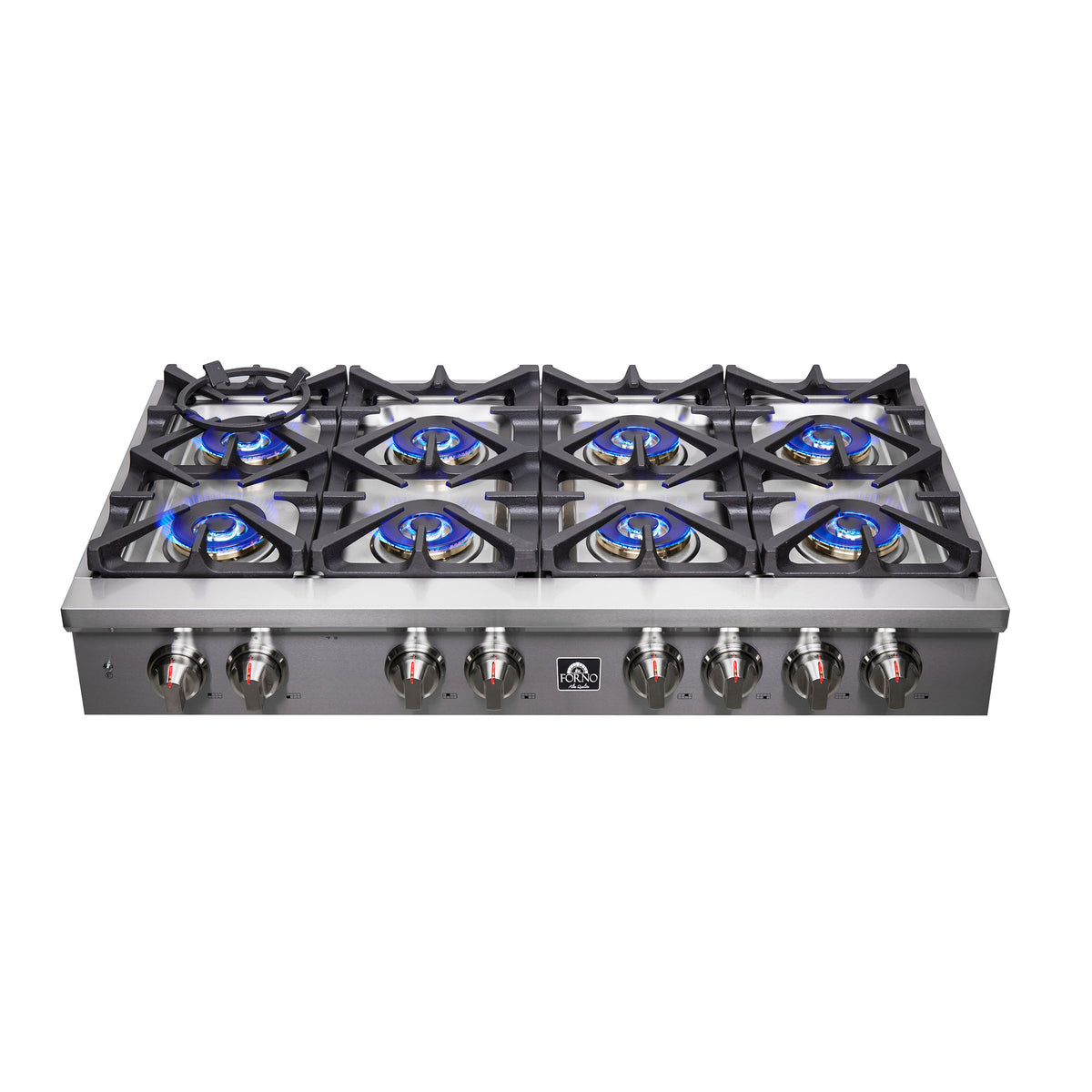 Forno Spezia Alta Qualita 48-Inch Pro-Style Gas Rangetop, Stainless Steel, 8 Sealed Burners, Continuous Cast Iron Grates, High Heat Output - FCTGS5751-48