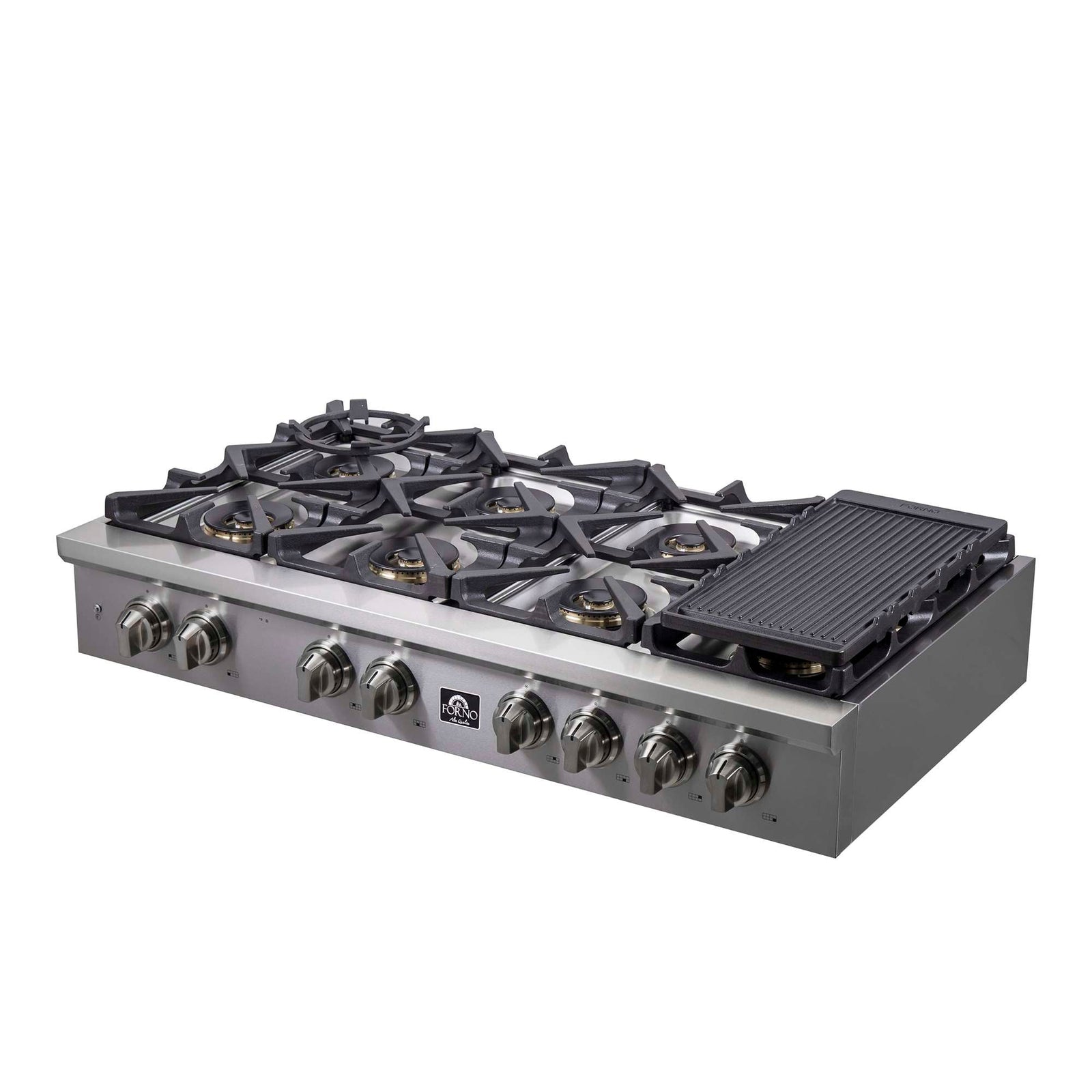 Forno Spezia Alta Qualita 48-Inch Pro-Style Gas Rangetop, Stainless Steel, 8 Sealed Burners, Continuous Cast Iron Grates, High Heat Output - FCTGS5751-48