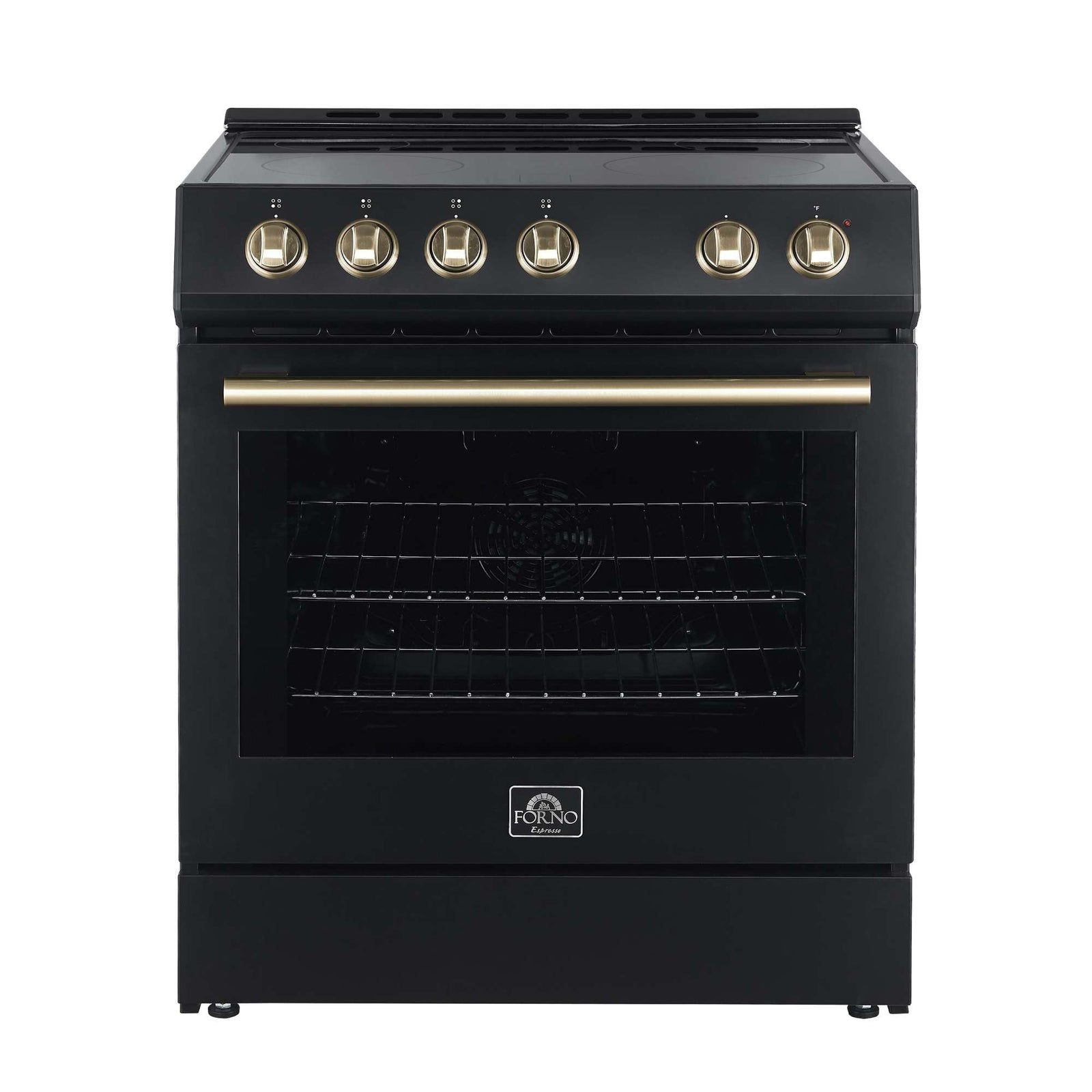 Forno Premium 2-Piece Kitchen Bundle - Leonardo Espresso 30" Black Range, 31" Black Bottom Freezer Refrigerator - FBDL-003-02US